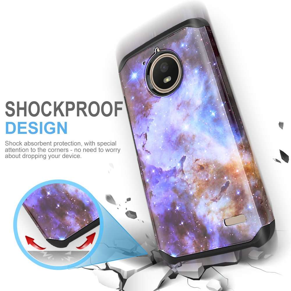 TJS Phone Case Compatible with Motorola Moto E4 Plus, Dual Layer Hybrid Shockproof Drop Protection Impact Rugged Marble Cover (Stardust) 3