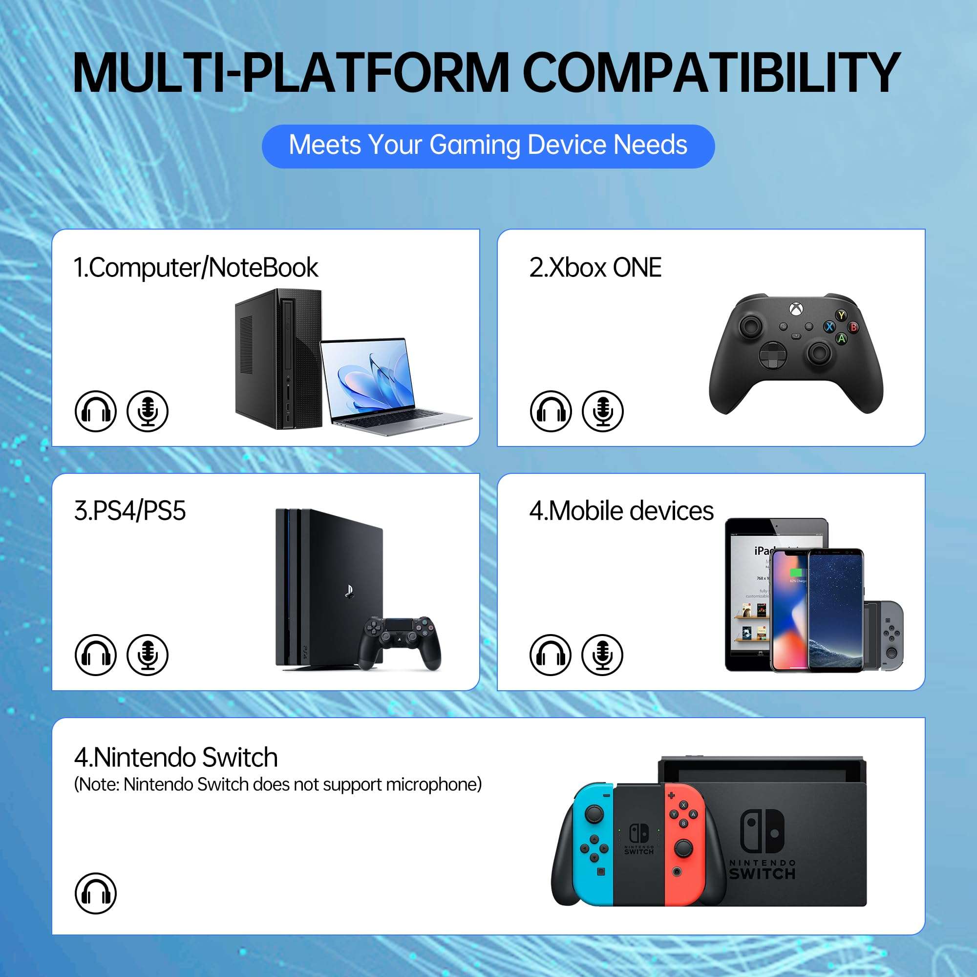 CASLSI Gaming Headsets with Mic,7.1 Surround Sound Gmaing Headphones with Noise Cancelling Microphone for Xbox,PS4,PS5,Switch,PC,50MM Dynamic Drivers, 3.5MM Audio Jack-Black 6