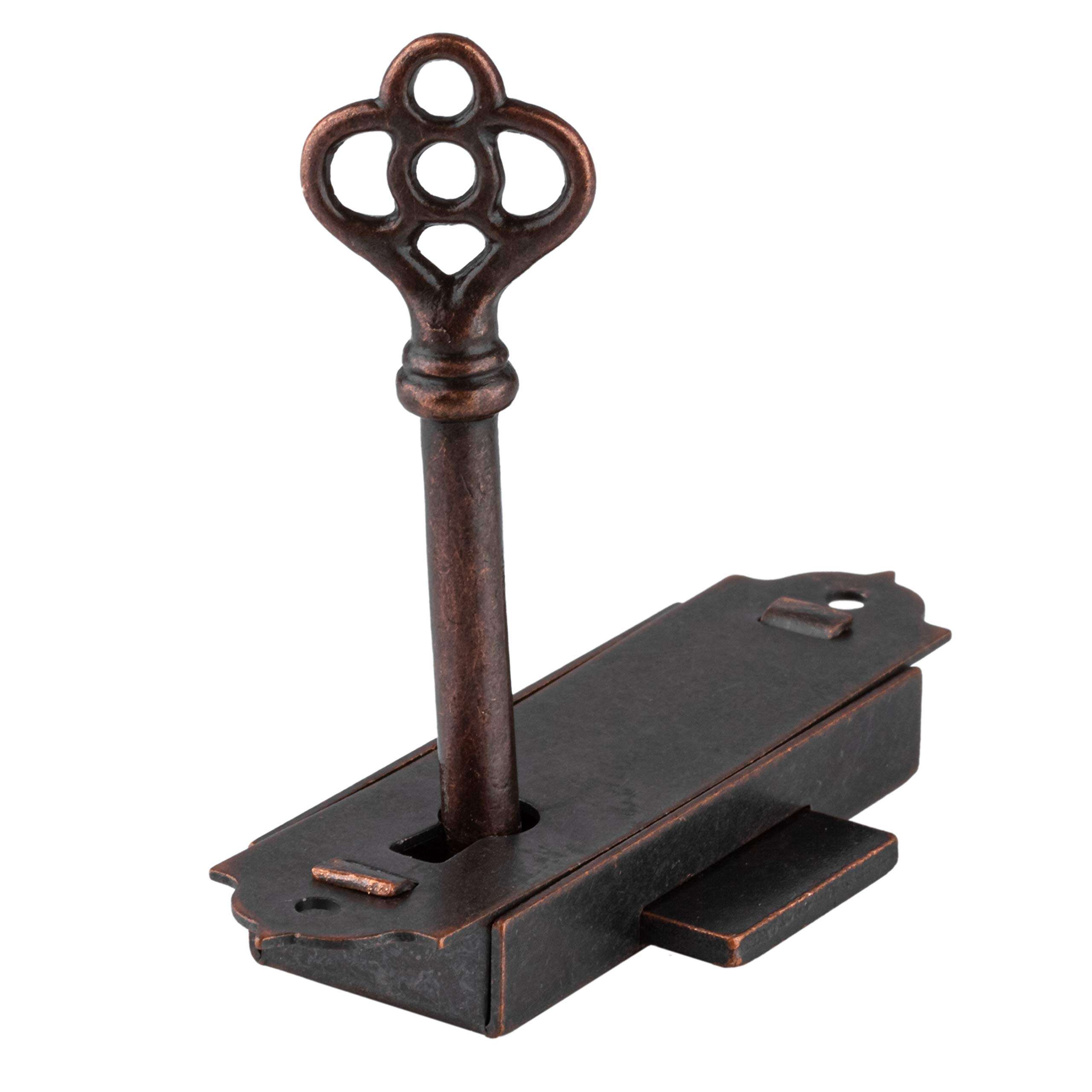 Antique Copper Narrow Flush Mount Grandfather Clock or Cabinet Door Lock with Key - Vintage Lock and Key for Furniture Doors and Drawers | UA-039-L 3