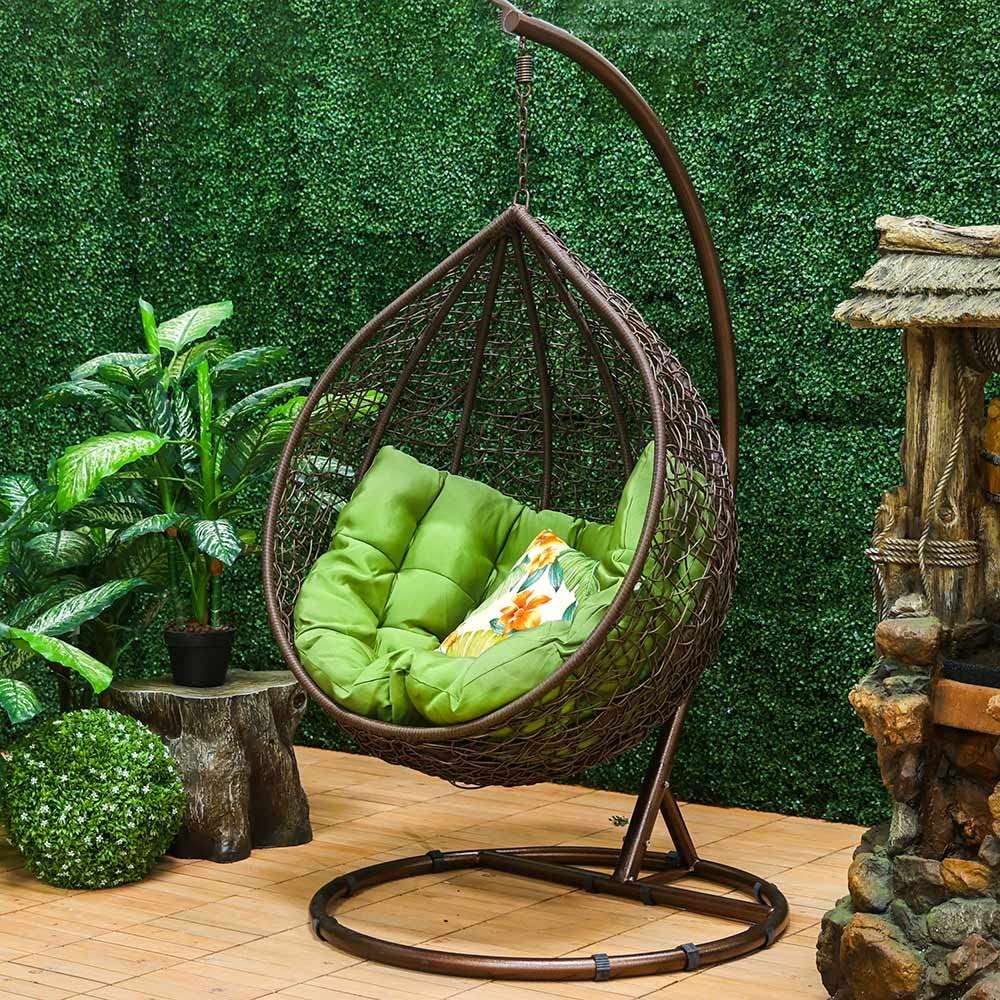 Blissful Backyards India Single Seater Swing Chair with Stand & Cushion Outdoor Indoor Balcony Garden Patio,Powder Coated Frame,UV Protected Wicker,Premium Cushion AF_in_010 1