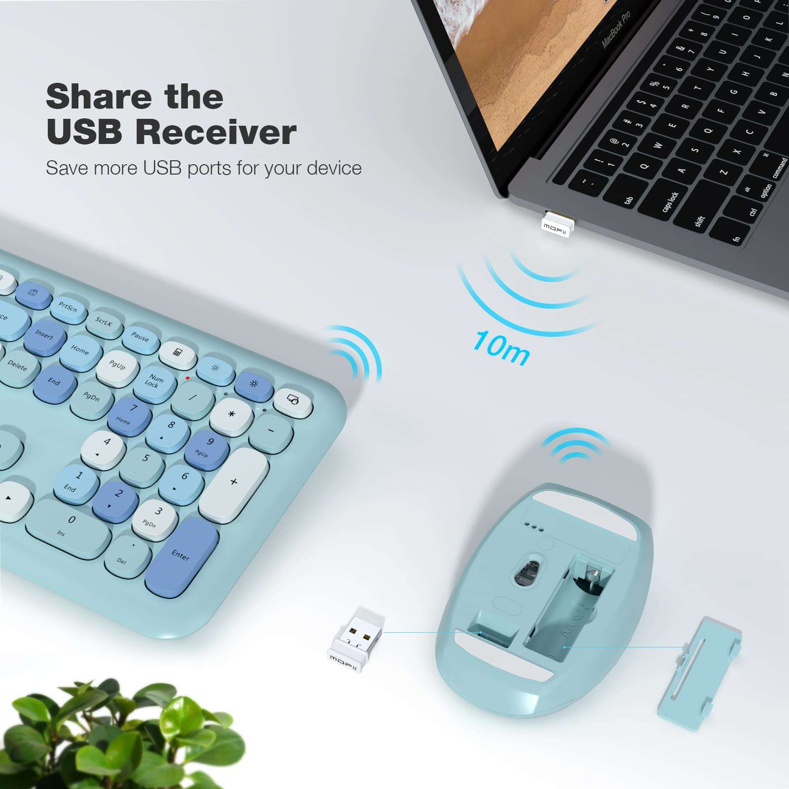 MOFii Wireless Keyboard and Mouse Combo, 2.4G Slim Full-Sized Ergonomic Keyboard Mouse for PC Desktop Laptops Windows (Blue Colorful) 2