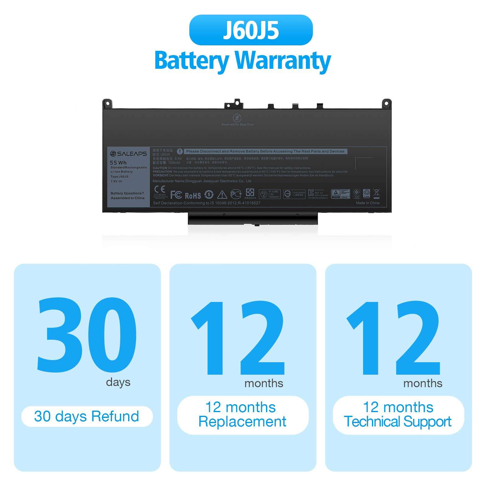 Saleaps E7470 E7270 J60J5 Battery for Dell Latitude E7270 P26S001 E7470 P61G001 Laptop, Fits MC34Y R1V85 PDNM2 451-BBSX 451-BBSY 451-BBSU 7.6V/55Wh 6