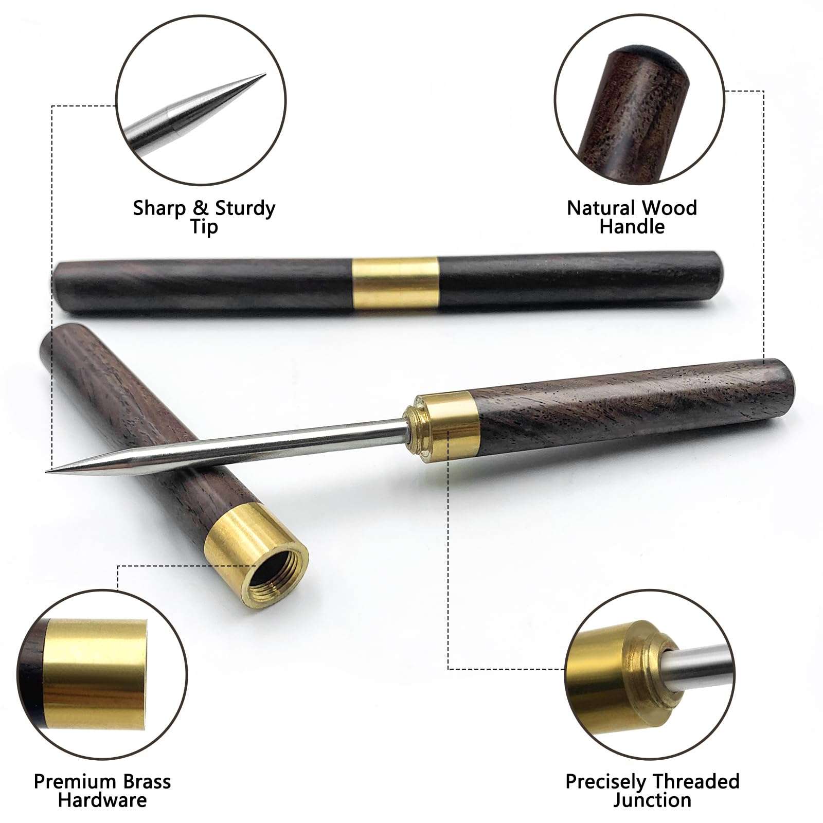 FJCTER 2 Pack Ice Pick for Breaking Ice, 6.8" Stainless Steel Ice Picks with Ebony Wooden Handle and Safety Cap, Multi-Purpose Ice Picks for Bars, Kitchens, Camping, Bartenders 3