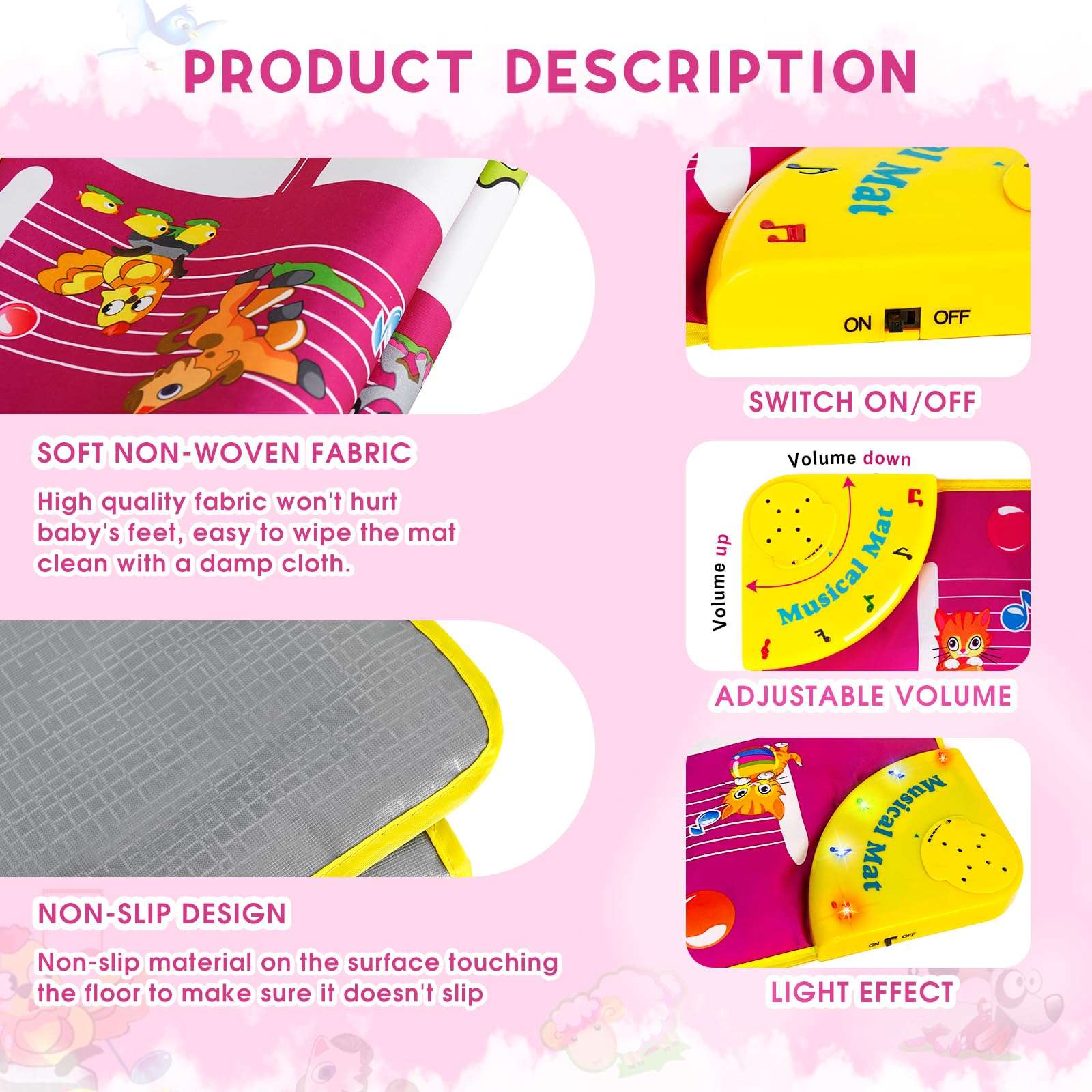 M SANMERSEN Piano Mat - Musical Keyboard Floor Playmat 39.5" Electronic Music Animal Touch Play Blanket Funny Xmas Gift Toy for 1 2 3 Year Old 3