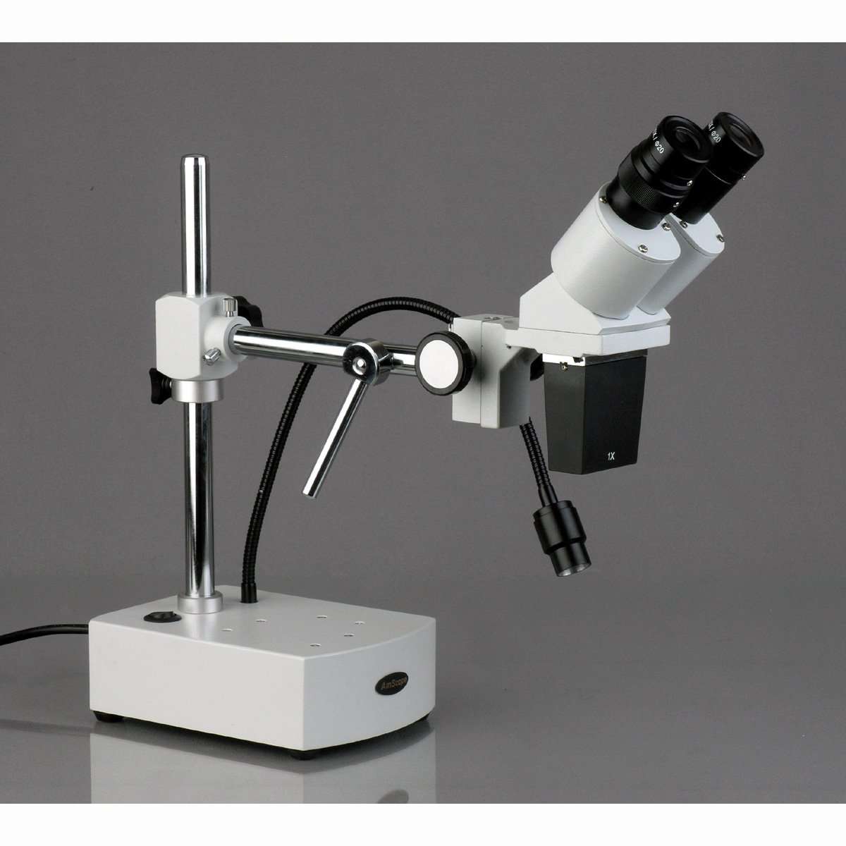 AmScope SE400-X 5X-10X Binocular Boom Arm Stereo Microscope with LED Gooseneck Light 3