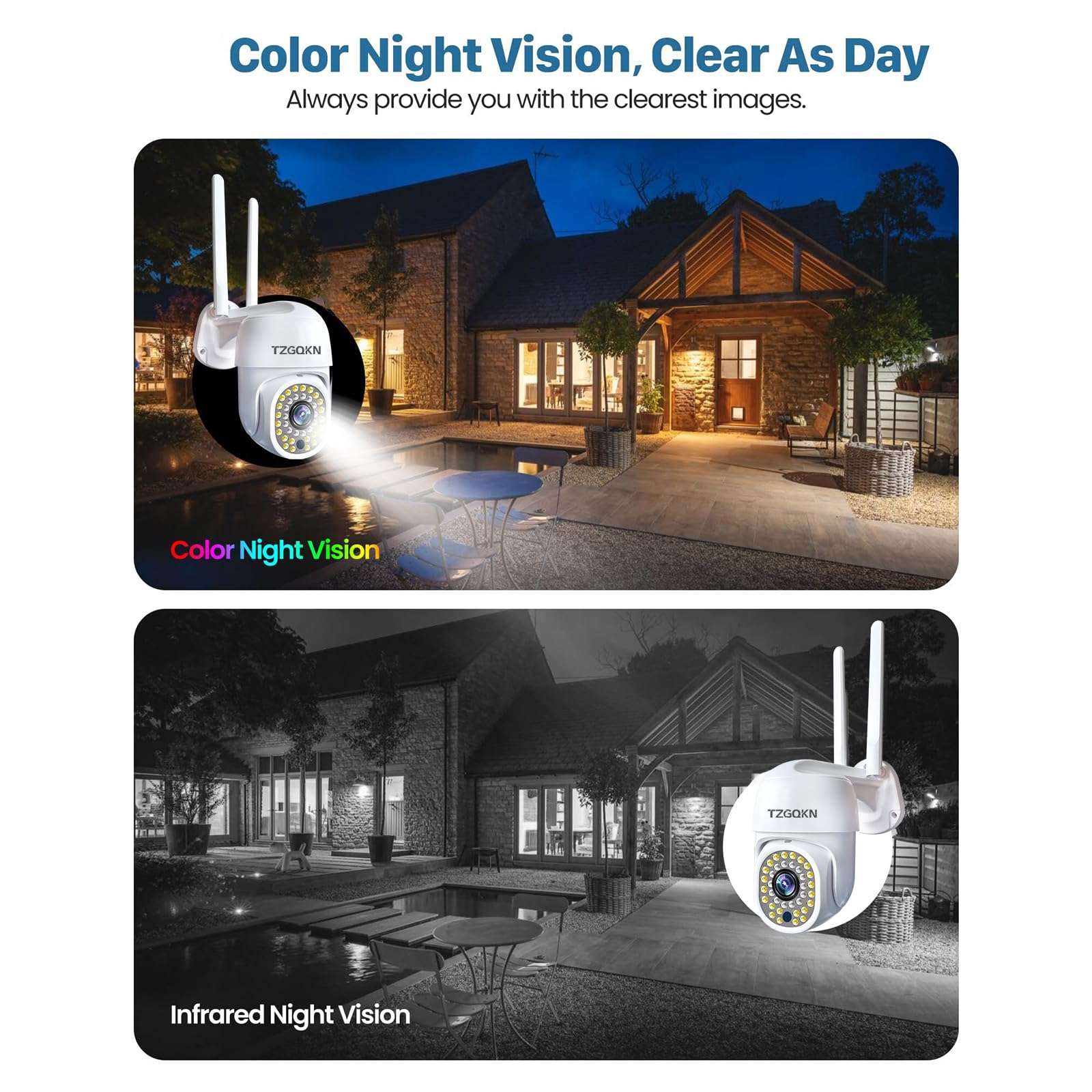 TZGQKN 2K WiFi Surveillance Security Camera Outdoor/Home/Dome, Pan-Tilt 360° View, 3MP, Motion Detection and Siren, 2-Way Audio,Full Color Night Vision, Waterproo (4, Memory Card not Included) 4