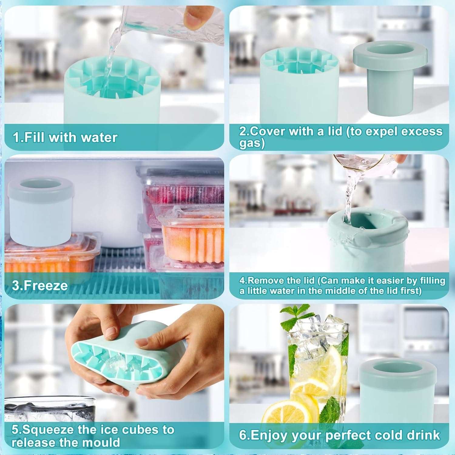 AVRIN 1 Pcs Ice Cylinder Tray | Flexible Silicone Small Ice Cube Molds with Easy Squeeze Release | 60 Mini Ice Cubes for Whiskey, Cocktails, Cold Drinks, Freezer Safe Ice Tray Set (Pack of 1,Cylinder) 4