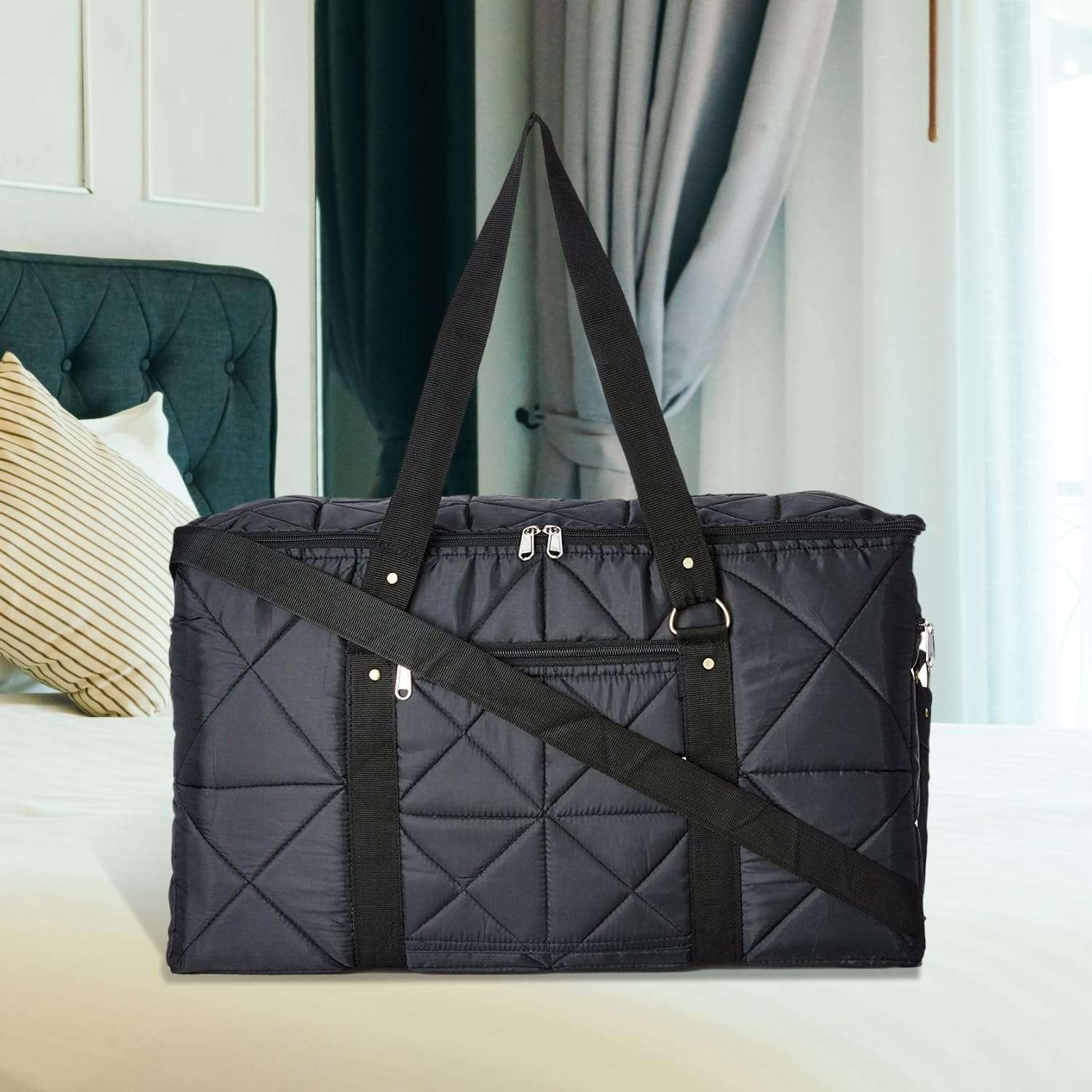 Heart Home Storage Duffle Bag | Parachute Travel Storage Bag | Storage Organizer for Clothes | Storage Carrying Bag with Handle | Zipper Closure Storage Bag for Clothes | Pack of 2 | Black 3