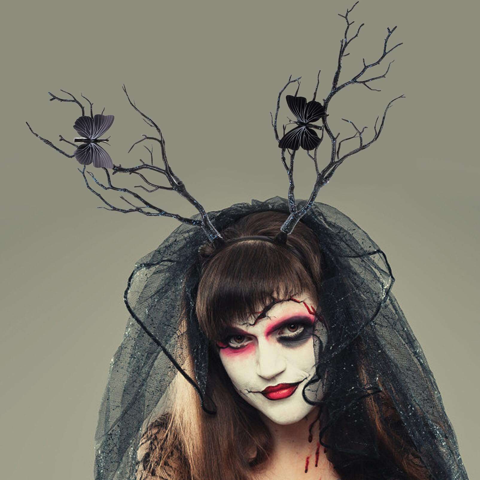 Healvian Tree Branches Antler Shaped Headdress,Deer Antler Headbands,Tree Branches Butterfly Headband,Fairy Witch Goddess Headdress,Halloween Cosplay Costume Headpiece Decor 3