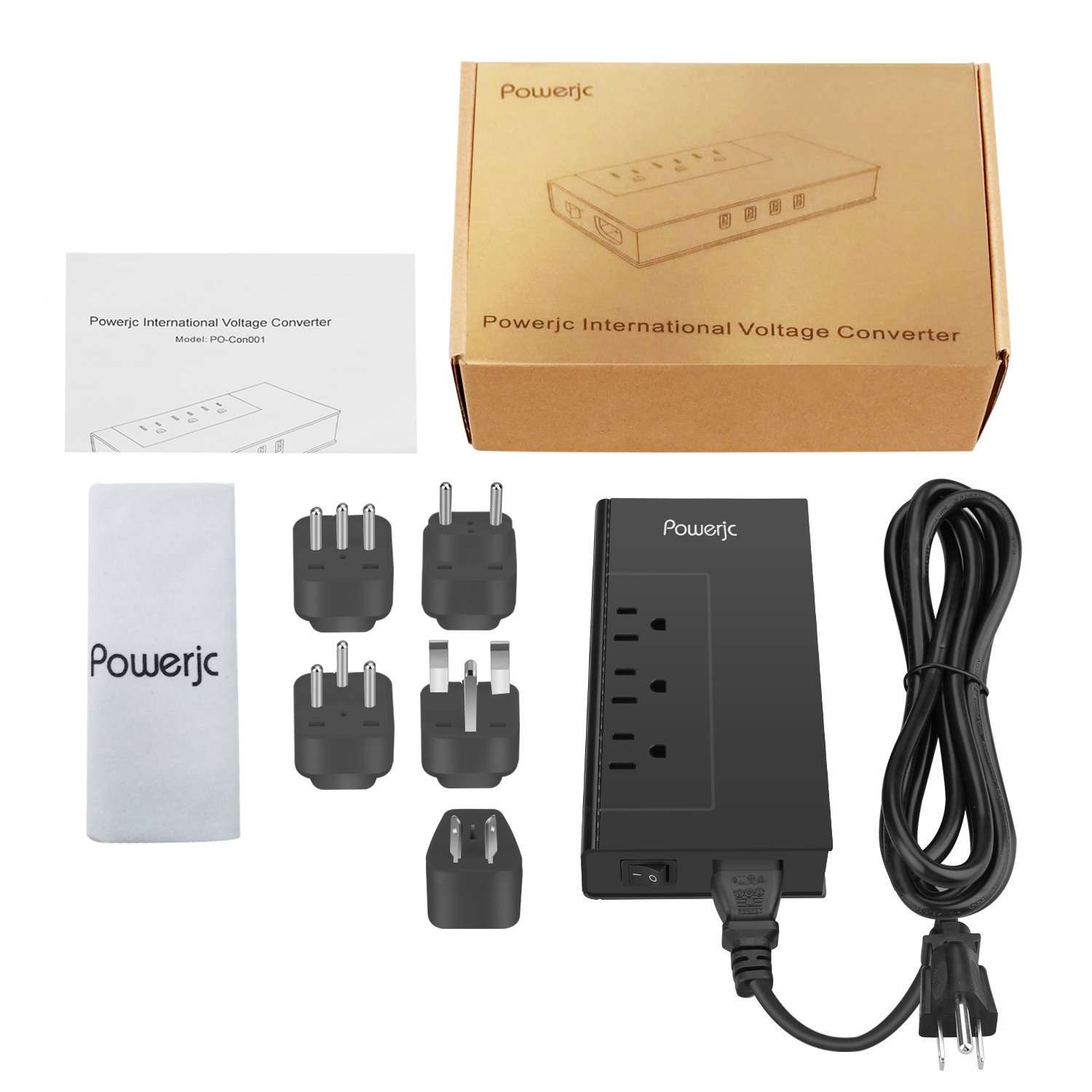 Powerjc Travel Voltage Converter Power Adapter Step Down 220V to 110V Rated Power 1875W with 4 Smart USB Charging Ports ETL for Hot Air Brush and Hair Dryer Black 4