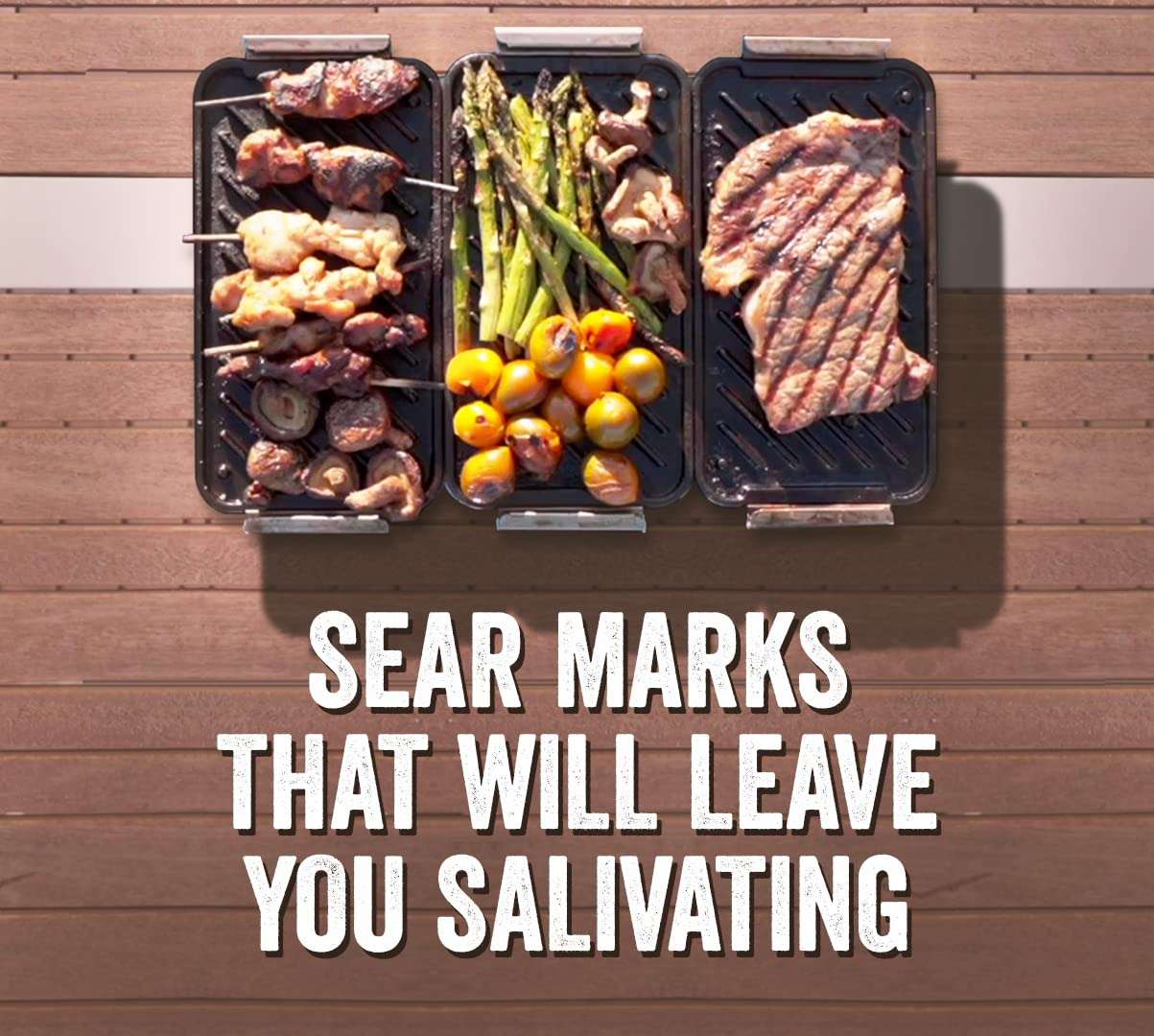 Yukon Glory™ SEAR 'N SERVE Cast Iron Grill Pan Set Includes 3 Cast Iron Grilling Baskets & Clip-On Handle - Cast Iron grill pans for stove tops or Outdoor Grills 3