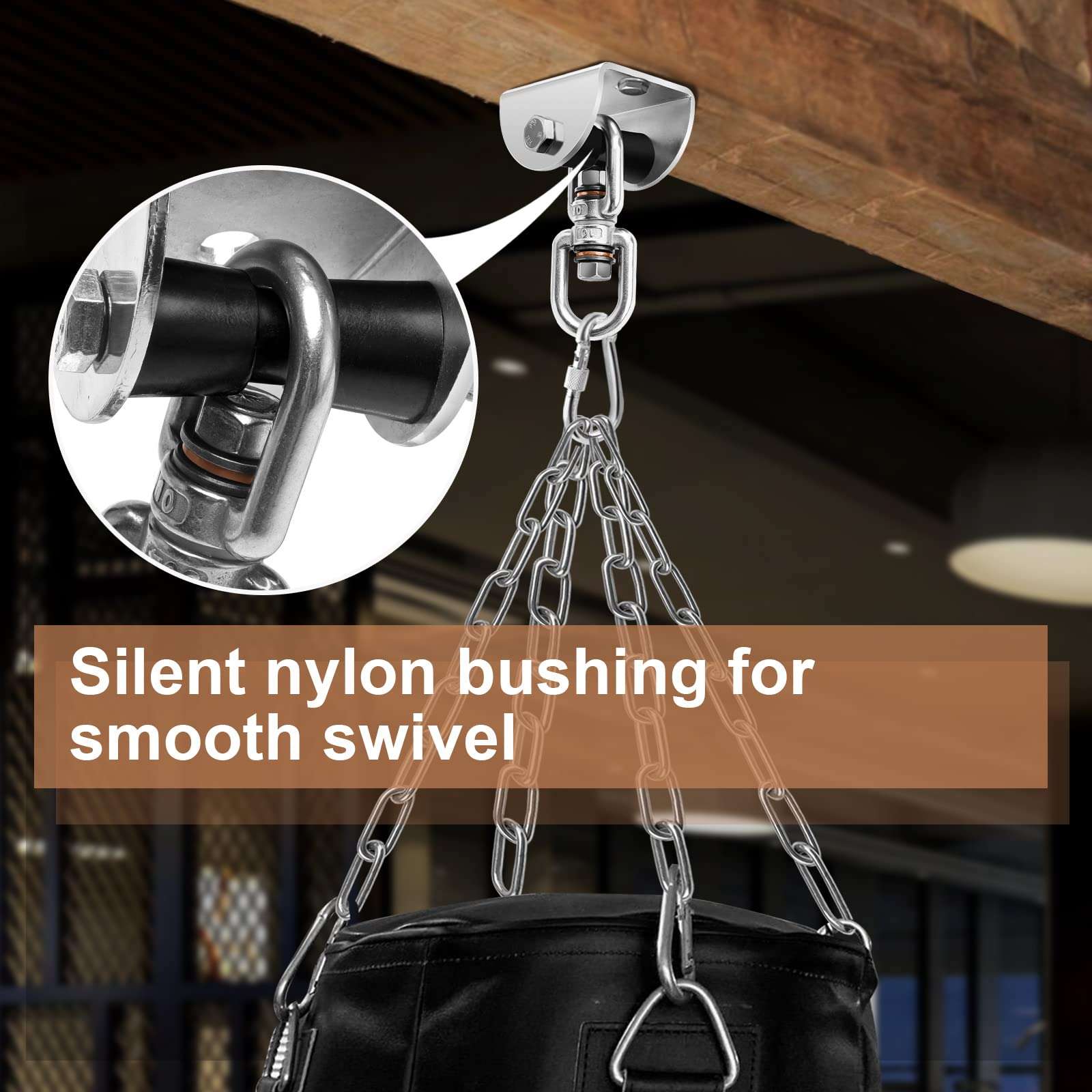 Eapele Heavy Bag Mount Hangers for Wood Beam, Built-in 360° Rotate Bearings, 700lb Capacity, Come with Heavy Bag Chains 4