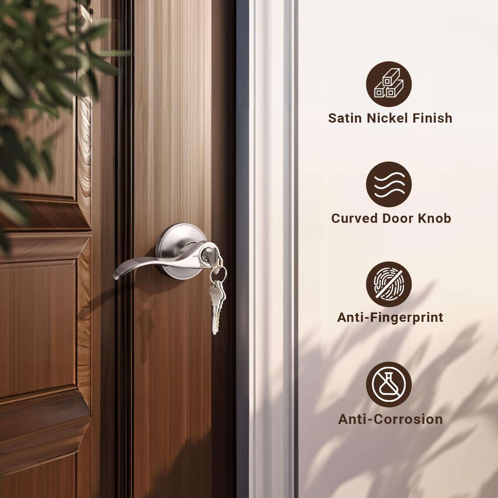 Knobonly 6 Pack Wave Style Door Handles Satin Nickel Finish (Keyed Alike Entry Door Handles) 4
