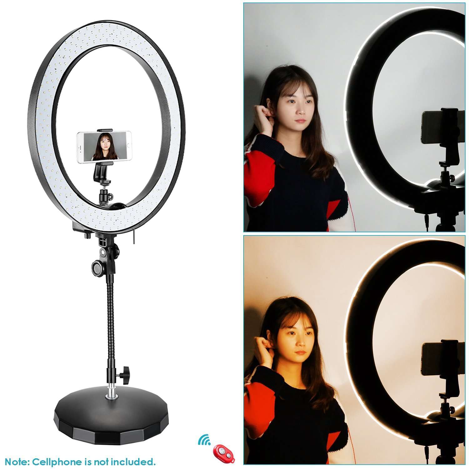 Neewer 18-inch Outer Dimmable Bi-Color SMD LED Ring Light with Flexible Tube Arm, Weighted Metal Base, Diffuser, Phone Holder and Color Filter for Photo Studio Portrait Video Shooting (US/EU Plug) 2
