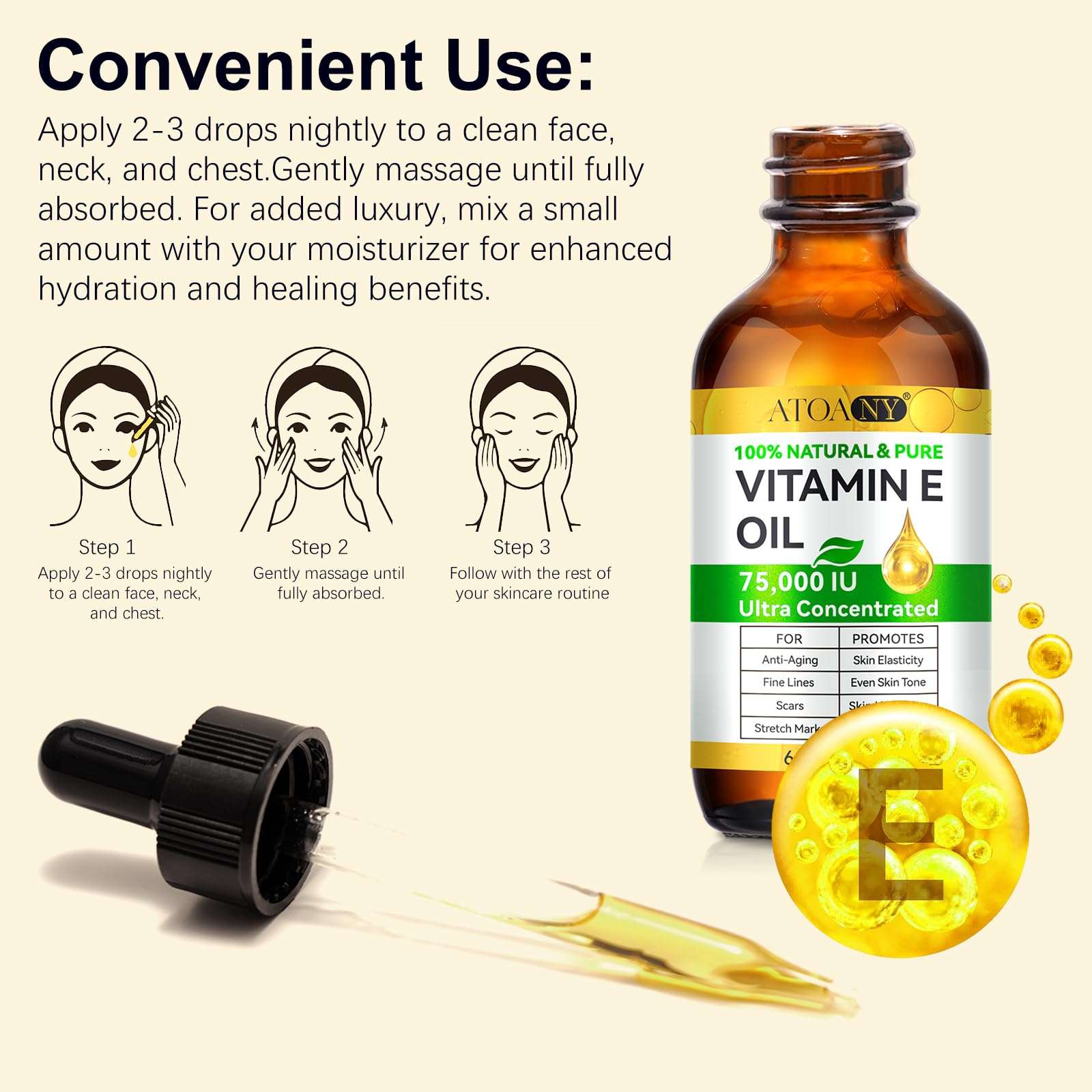 FlameBeauty Vitamin E Oil 75,000 IU - Pure & Natural Skin & Hair Care - Moisturizing for Face, Body, Sars and Scalp 2 Fl Oz 4