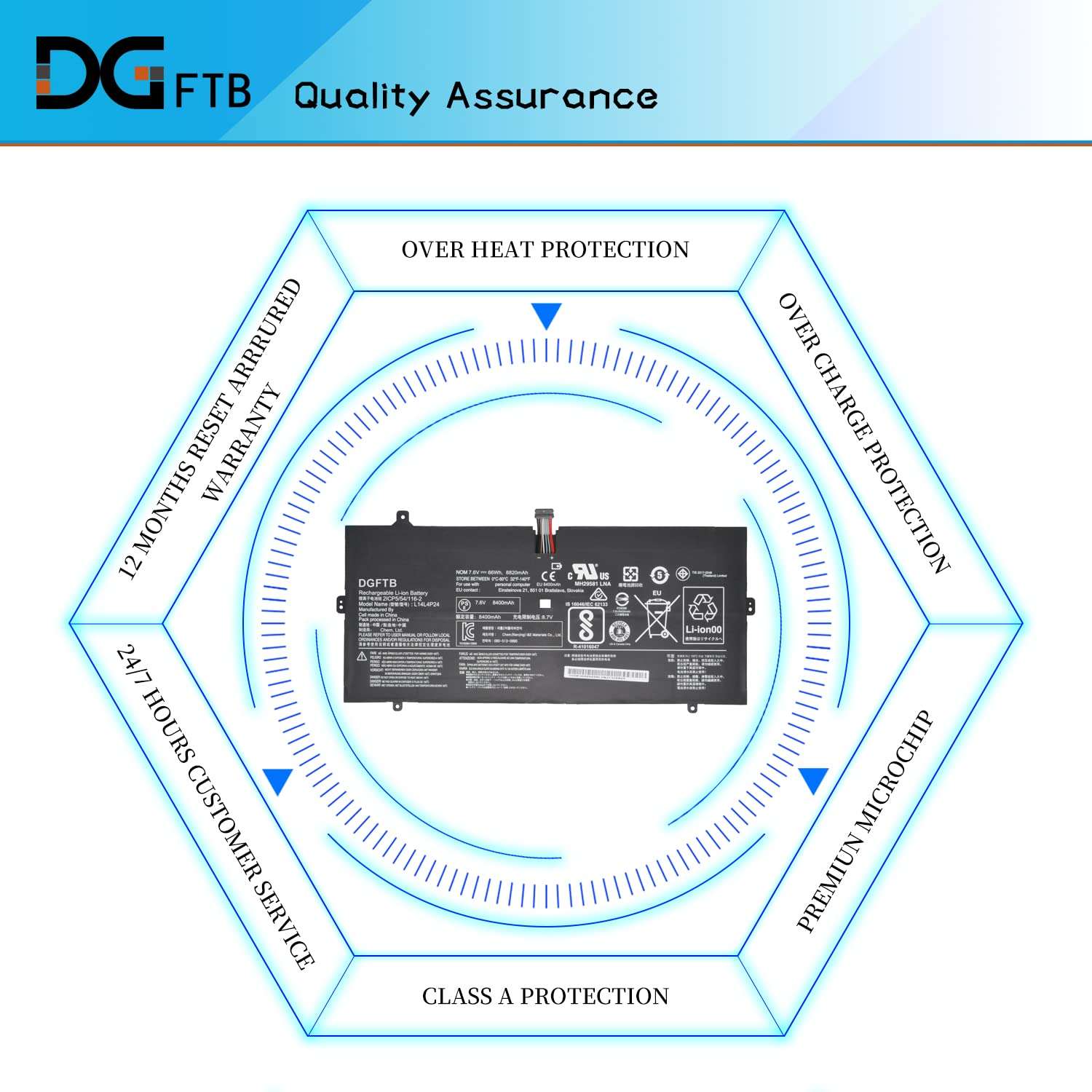 DGTEC L14L4P24 L14M4P24 Laptop Battery for Lenovo Yoga 4 Pro(YOGA900) Yoga 3 Pro Yoga 900-13ISK 900-IFI Yoga 900-ISE Series 5B10H43261 (7.6V 66Wh/8400mAh 4-Cells) 6