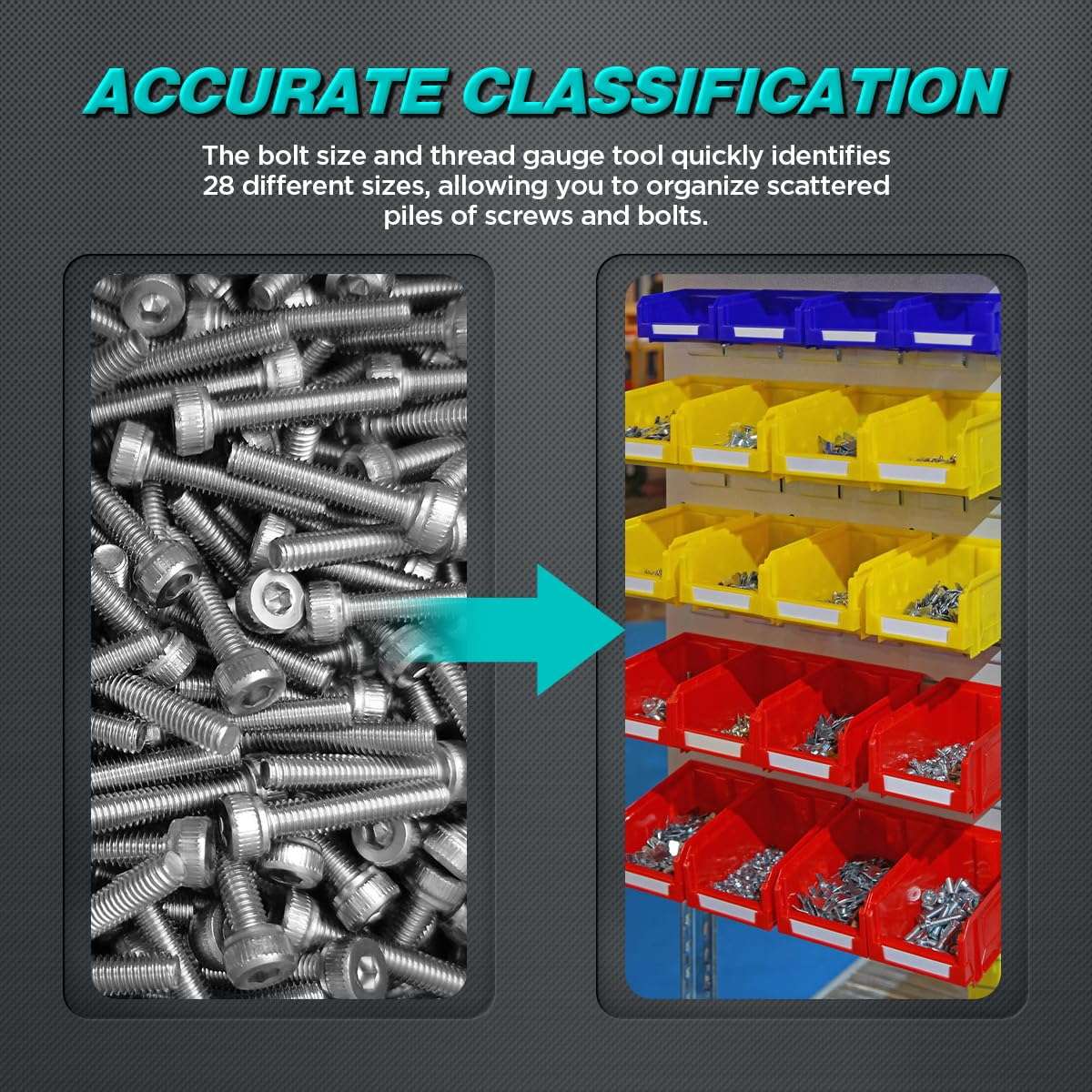 CMTOOL Thread Checker Standard and Metric, Nut Bolt Size and Thread Gauge Set, Aluminum Alloy Bolt Measuring Tool Identifier Board, Screw Size Checker 6