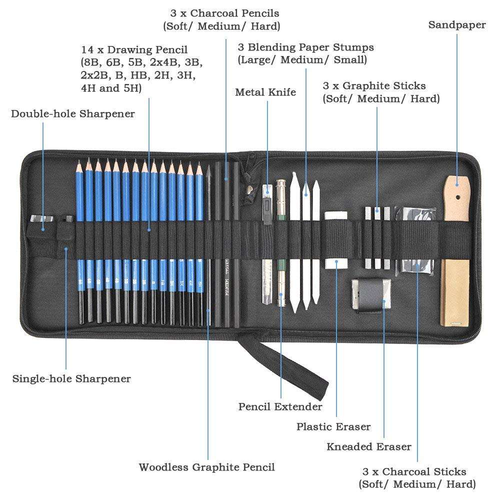 Corslet 110 Pc Sketching Kit Drawing Pencils for Artists Kit with A5 Sketch Book 72 Colour Pencils Set for Coloring Charcoal Pencil Set Supplies for Artist Sketch Pencils Set for Artists Drawing Kit 4