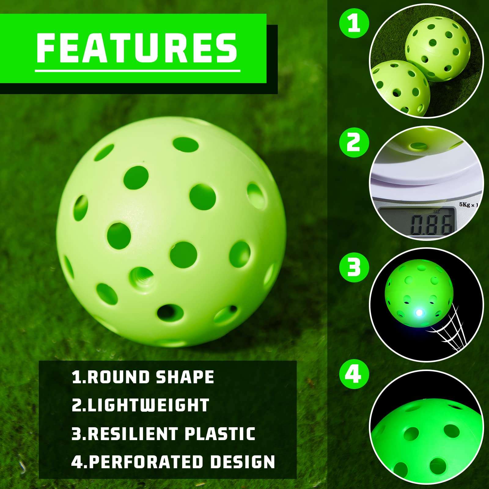Chitidr 12 Pieces LED Light Up Plastic Practice Baseballs Plastic Hollow Balls Glow Lightweight Training Balls Green Glow Ball for Training Hitting Baseball Batting, Batteries Included 4