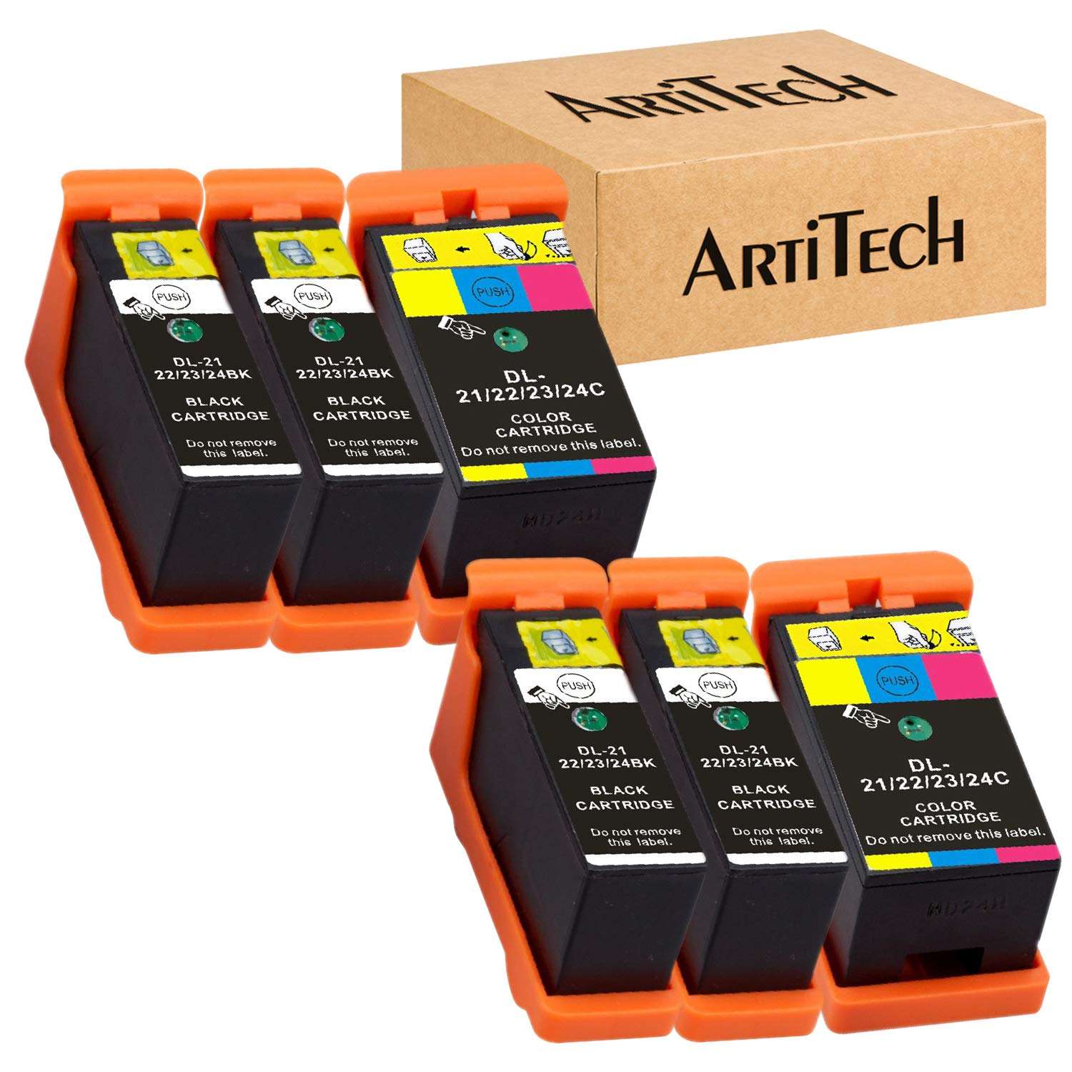 Replace for Dell Series 21 Ink Cartridges Compatible for Dell V515w, V715w, P513w, P713w, V313, V313w, P713w, All-In-One printers 6 Pack, (4 Black and 2 Color) for Dell Series 21, Series 22, Series 23 1
