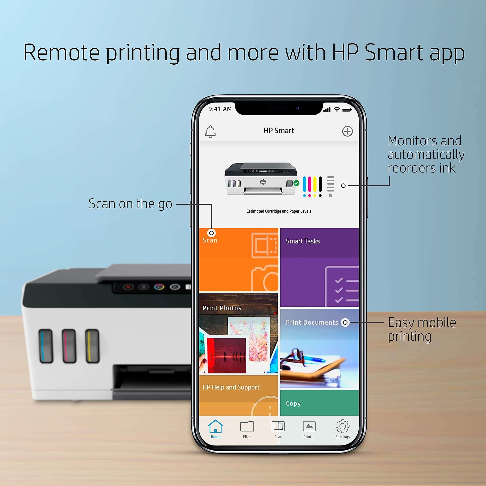 HP Smart -Tank Plus 551 Wireless All-in-One Ink -Tank Printer, up to 2 Years of Ink in Bottles, Mobile Remote Print, Scan, Copy, White, Works with Alexa (6HF11A) 4