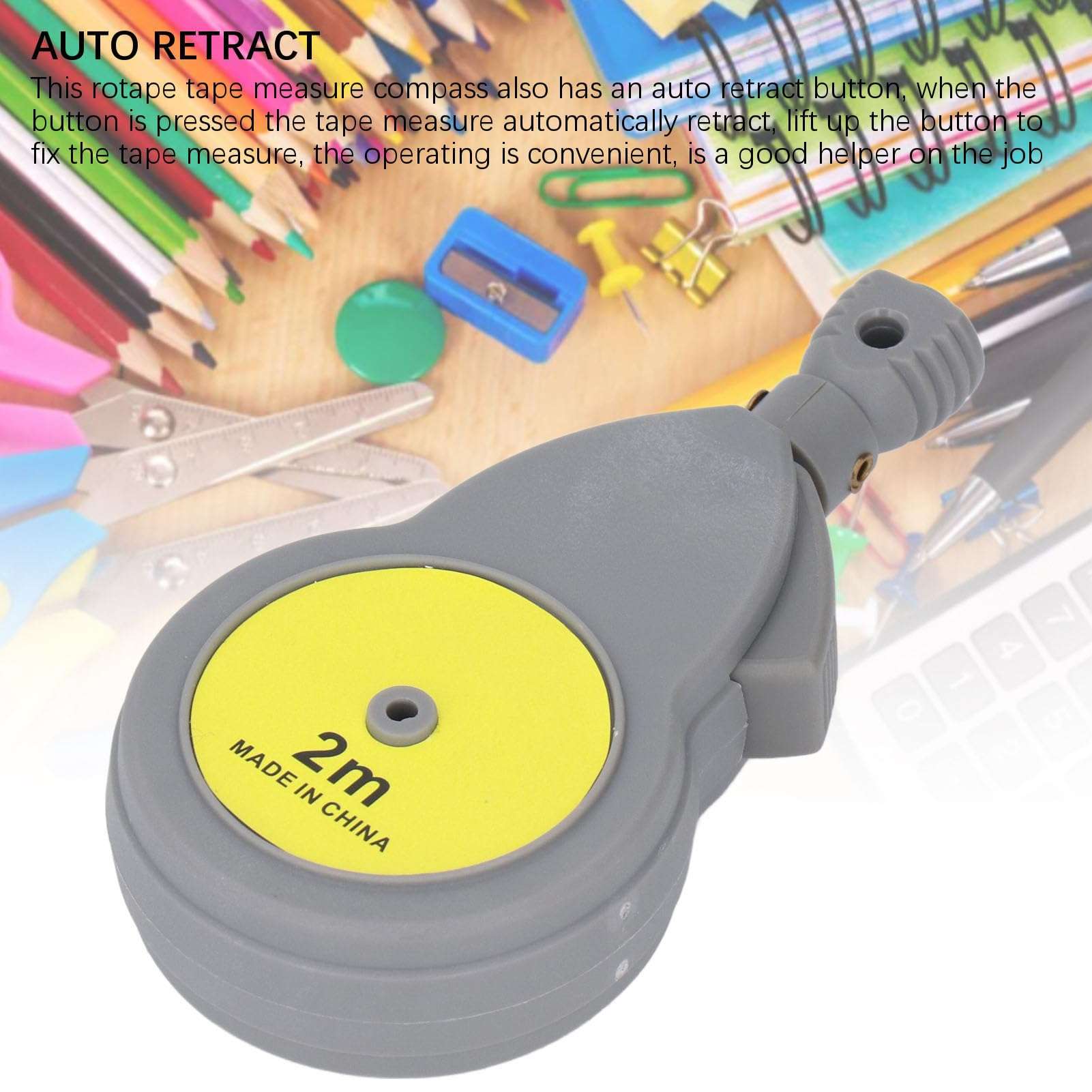 Rotating Tape Measure Compass Retractable Circle Drawing Tool with 50Pcs Pencil Refill for Woodworking Industrial Design 6ft 5