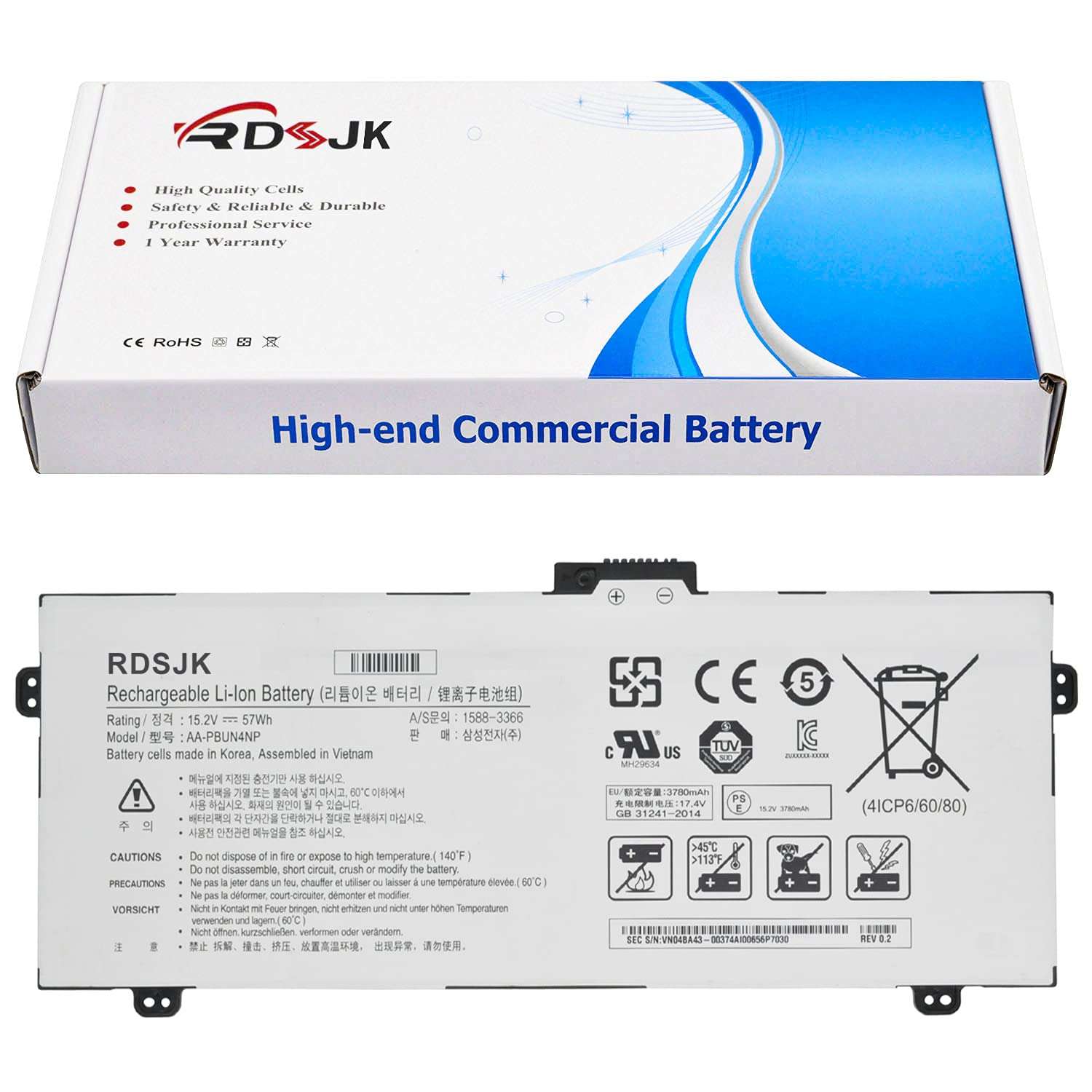 RDSJK AA-PBUN4NP PBUN4NP Laptop Battery for Samsung ATIV Book 9 Pro NP940Z5J NP940Z5L NP940Z5L-X01US NP940Z5L-X03US NP940Z5L-S03US Series AAPBUN4NP BA43-00374A 4ICP6/60/80 15.2V 57Wh 1