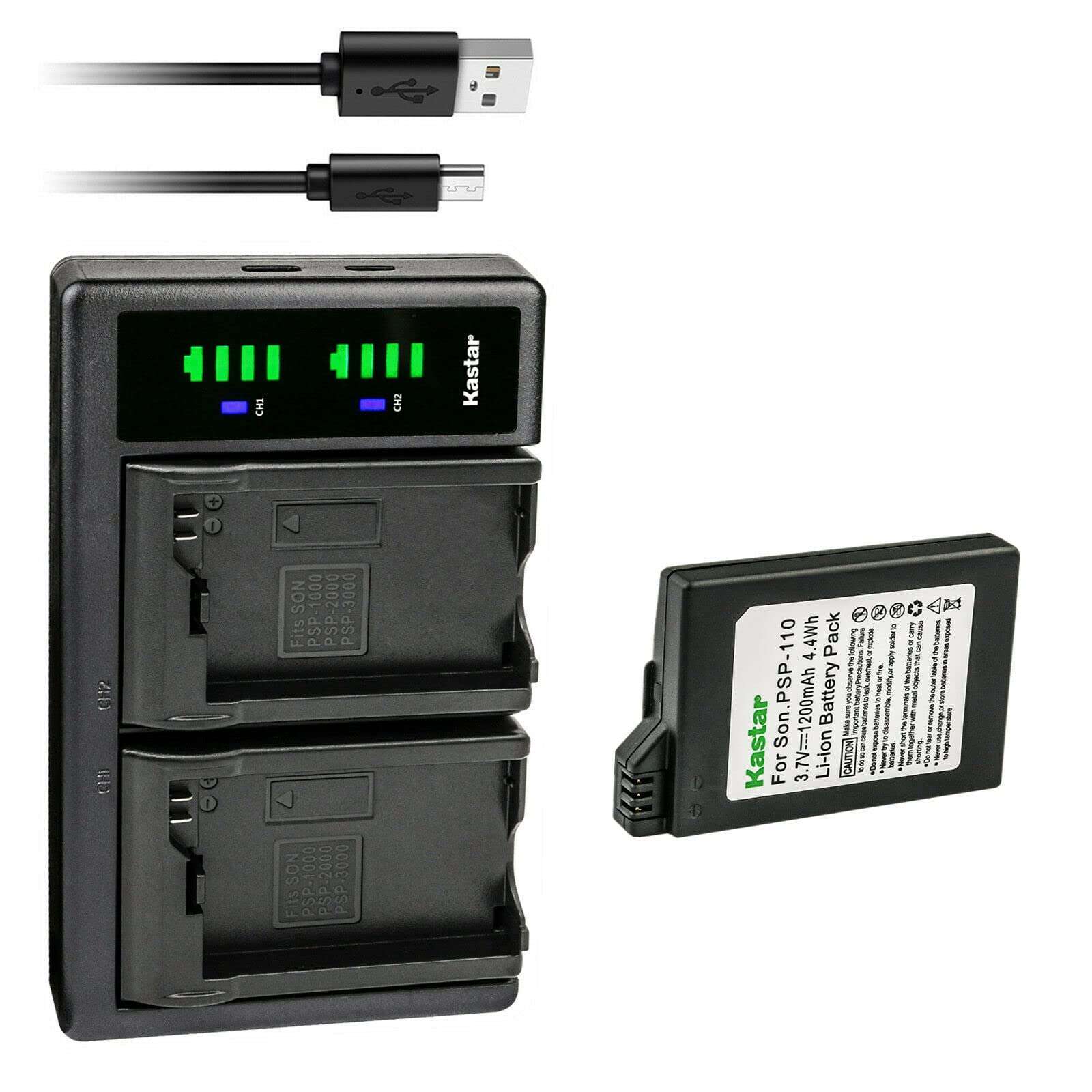 Kastar 1-Pack PSP 110 Battery and LTD2 USB Charger Replacement for Sony PSP-S110 Battery, Sony PSP-2000, PSP-2001, PSP-2002, PSP-2003, PSP-2004, PSP-2005, PSP-2006, PSP-2007, PSP-2008, PSP-2009 1