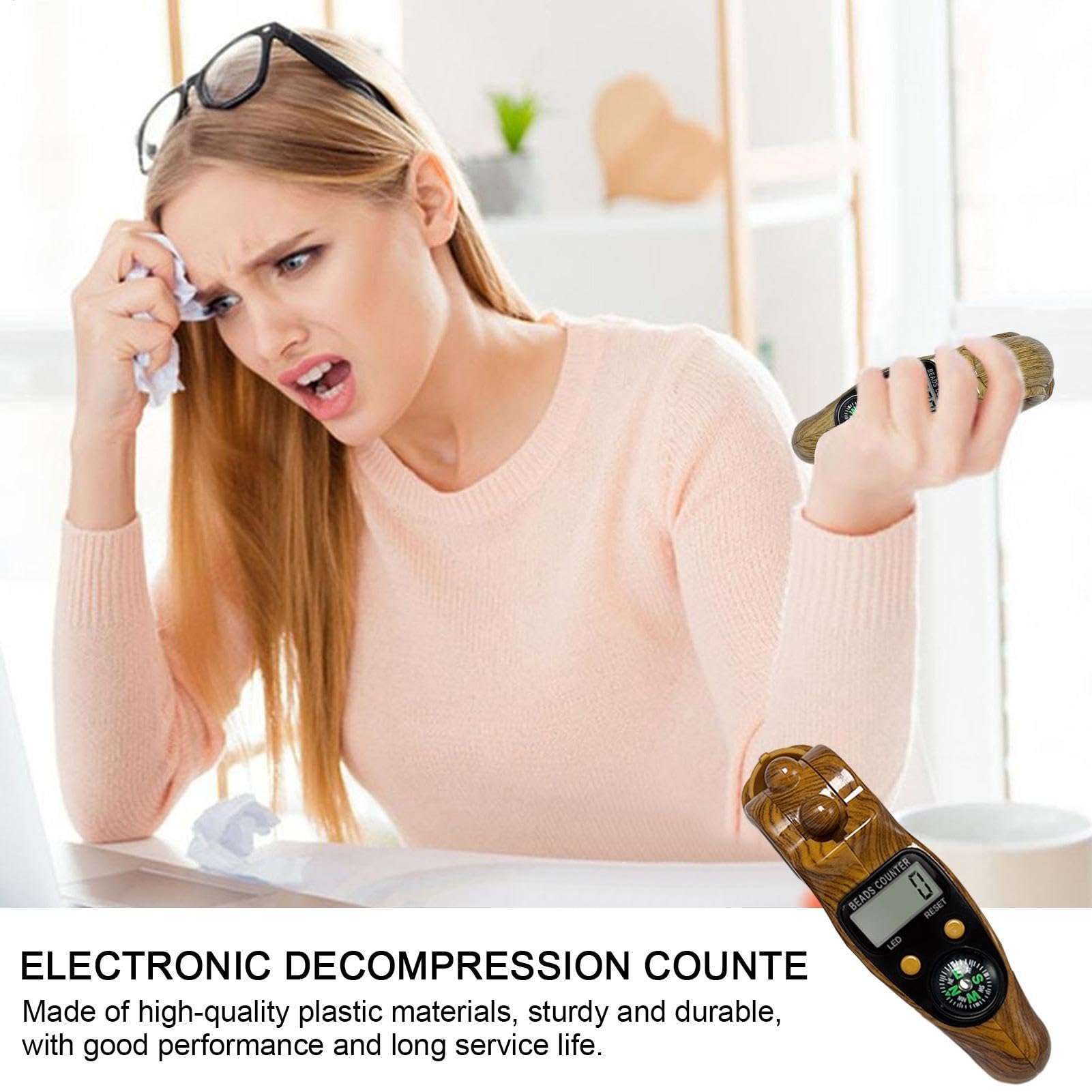 Prayer Bead Counter - Handheld Digital Beads Counter | Rotating Beads Digital Counter | Portable Rotating Prayer Beads | Digital Finger Counter with Compass for Meditation, Relaxation, Active Fingers 3