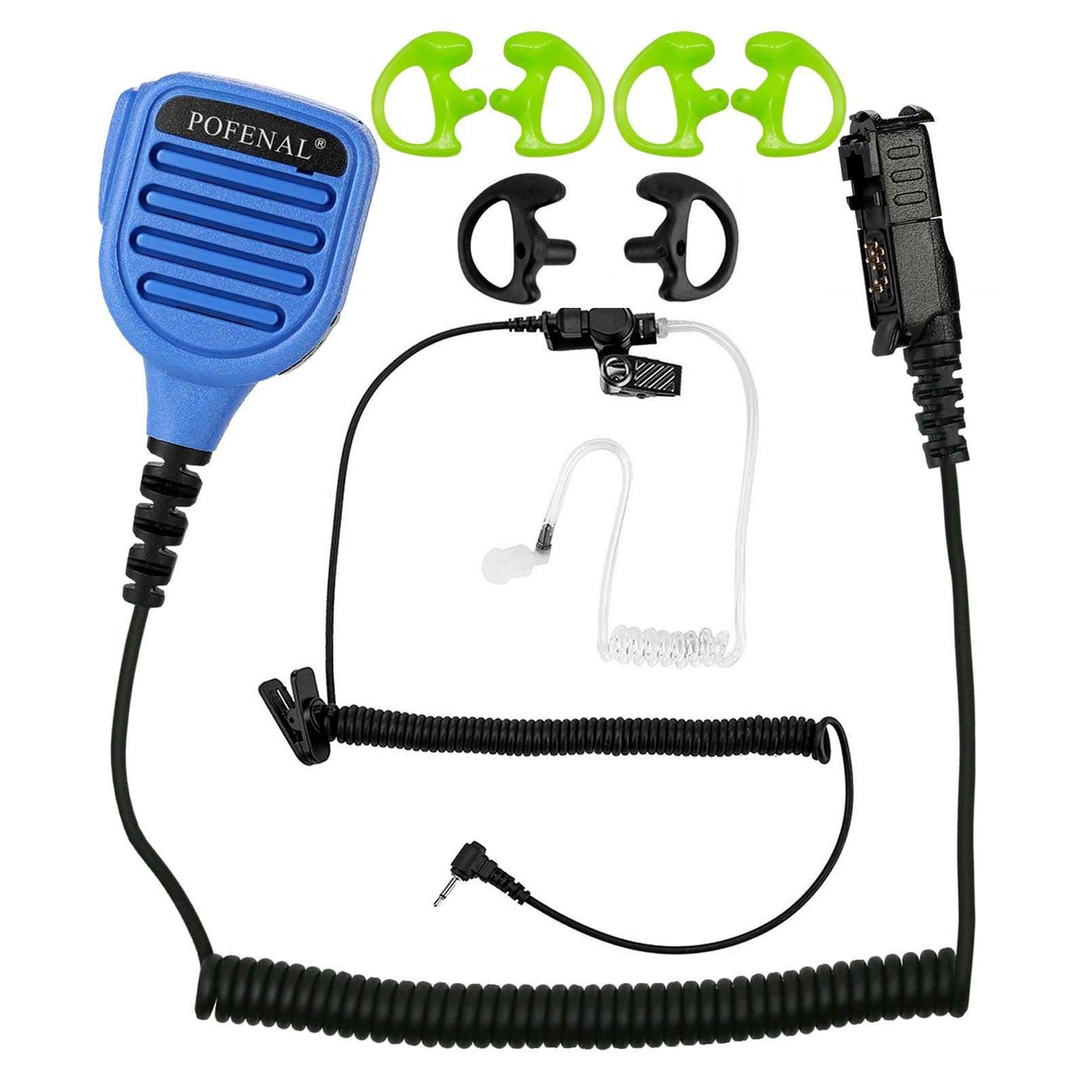 POFENAL Water-Proof Radio Microphone, Remote Shoulder MIC with 3.5mm Jack, Compatible with Motorola XPR6550 XPR7550 XPR7550e APX6000(Green) & 3.5mm Earpiece&1 Pack Large Green Earmolds 1