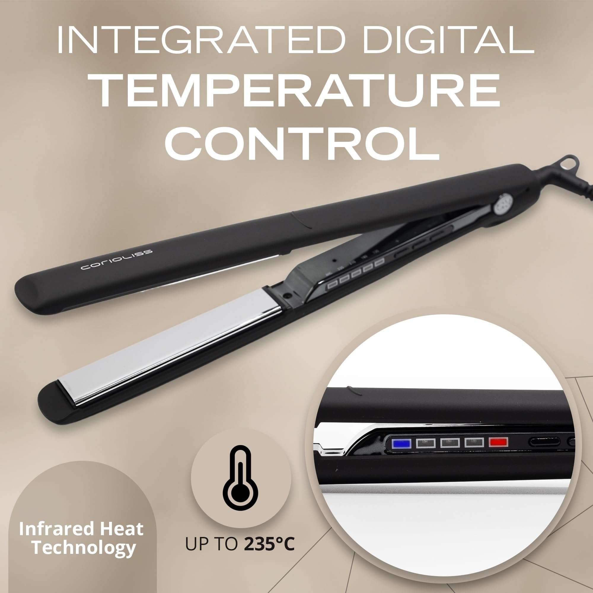 Corioliss C3 Hair Straightener Flat Iron Professional for Hair Titanium Plates Control Temperature Women (Black Chrome Soft Touch) 4