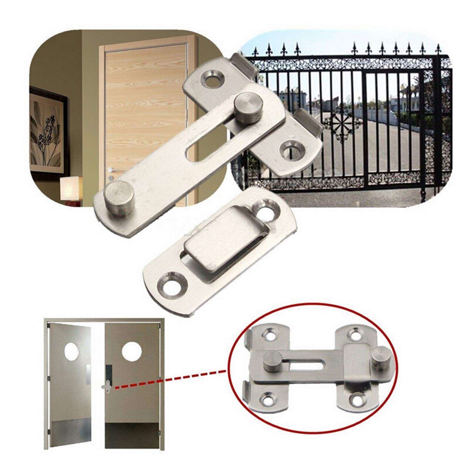 KJBGS Door Hardware One Set Stainless Steel Gate Door Bolt Latch Slide Lock Hardware + 4pcs Screw for Home Safety Door Bolts Set Multi-Purpose Door Hardware Tools Door Replacement 4