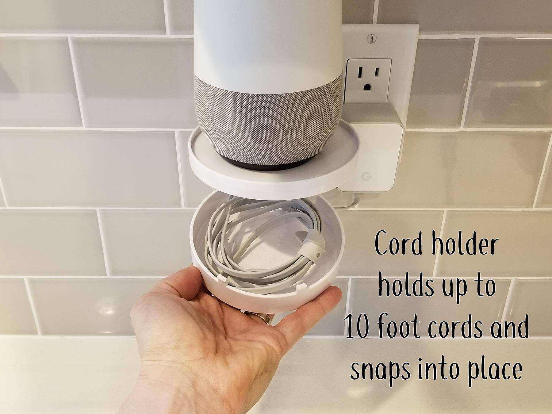 The Easy Outlet Shelf by Mount Genie - Works With All Outlets - 60 Second Install - Hidden Cord Cable Storage - Perfect Google Home Mount, Nest Wifi Mount, for Cameras, Voice Assistants, and More 5