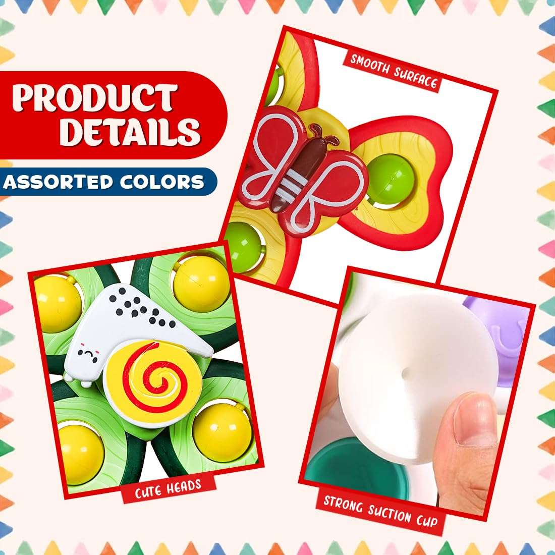 Wembley Suction Spinner Toy for Baby Bath Toys for Kids | Fidget Spinner Spinning Sensory Toddler Water Toy Sticks to Car Window Table High Chair Flight Travel Toy| Birthday Return Gift for Kids 3 Pcs 4