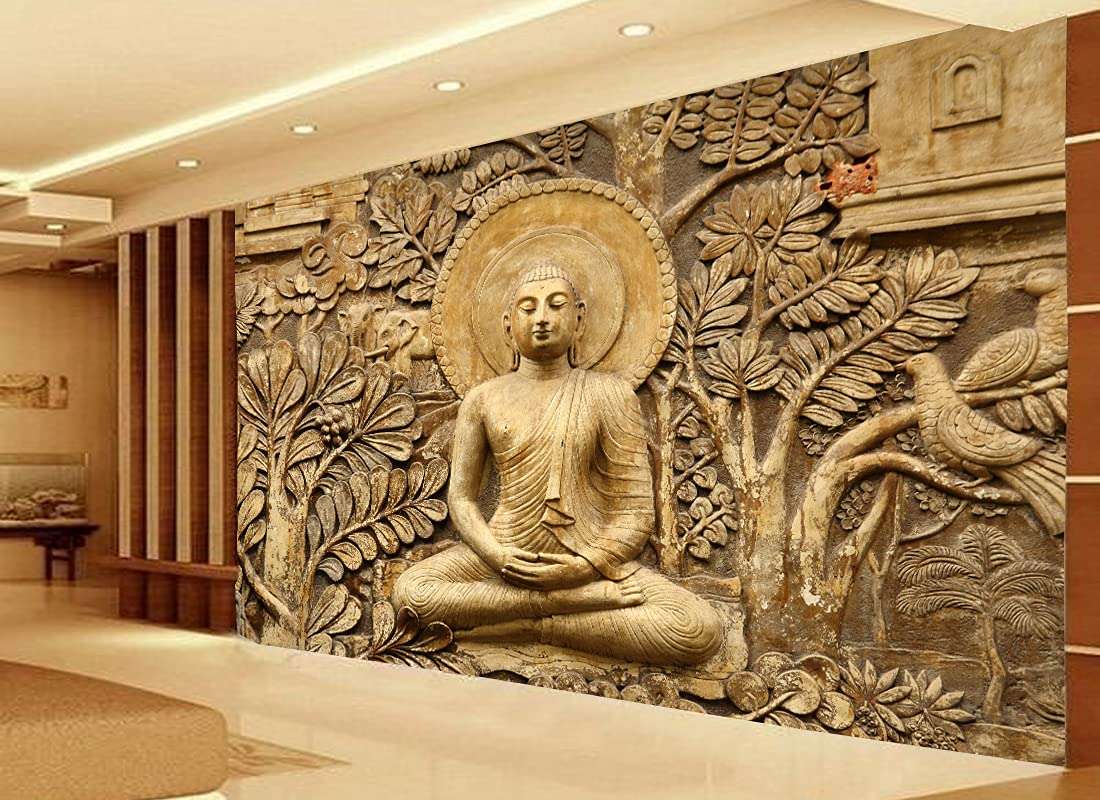 Decor Production Self Adhesive Lord Buddha Wallpaper Wall Sticker for Home Decor, Living Room, Bedroom, Hall, Kids Room, Play Room(buddha-wallpaper-pt07 ,4x6 Feet)