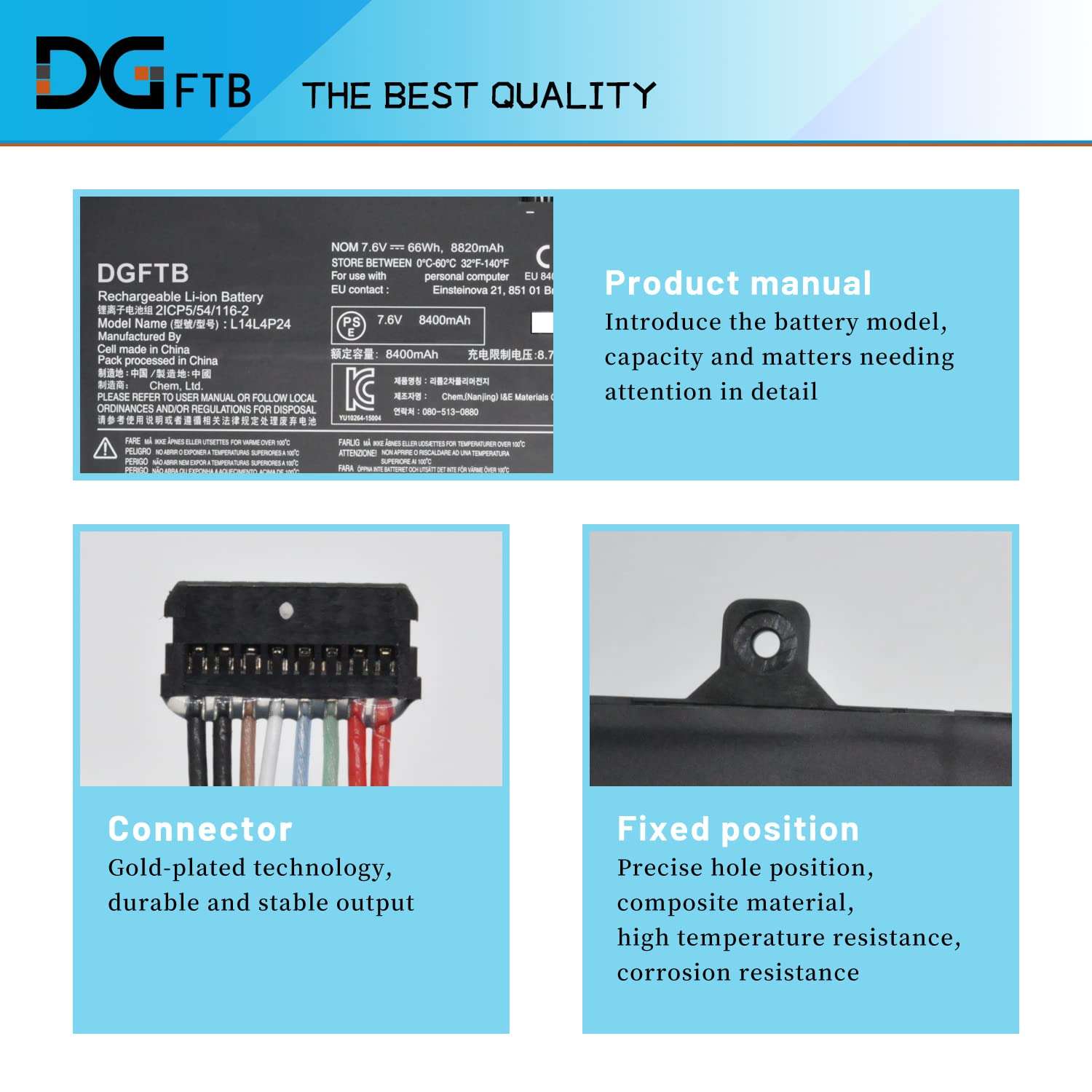 DGTEC L14L4P24 L14M4P24 Laptop Battery for Lenovo Yoga 4 Pro(YOGA900) Yoga 3 Pro Yoga 900-13ISK 900-IFI Yoga 900-ISE Series 5B10H43261 (7.6V 66Wh/8400mAh 4-Cells) 2