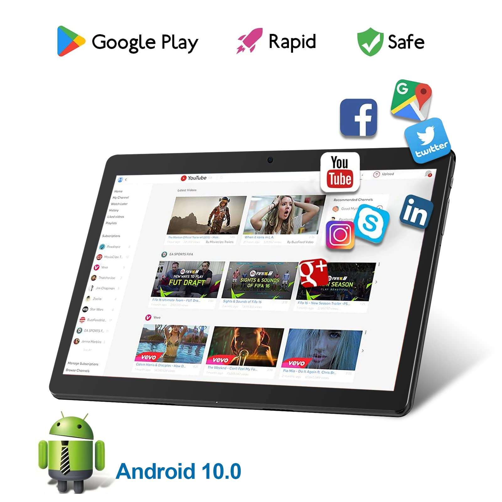 moonka Tablet 10.1 Inch Android 10 32GB Quad Core HD Touchscreen Tablets with Dual Camera, 5000mAh Battery, Wi-Fi, GPS, Bluetooth, TF Card, USB Type C Port,Tablet PC 3