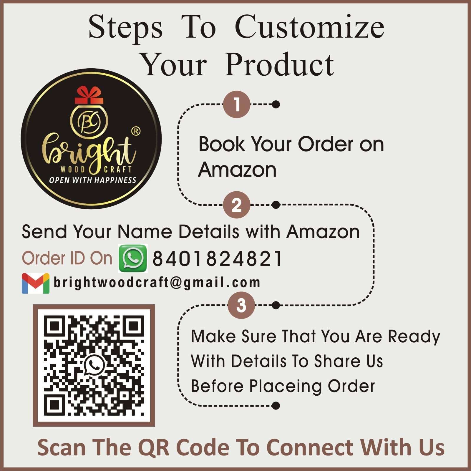 Bright Wood Craft Customizable Decorative MDF Wood + Acrylic Couple Name Plate - Personalized Home Decor for Lasting Impressions | Indoor And Outdoor Board Decorative Items -Brown 14X10-DN-5 3