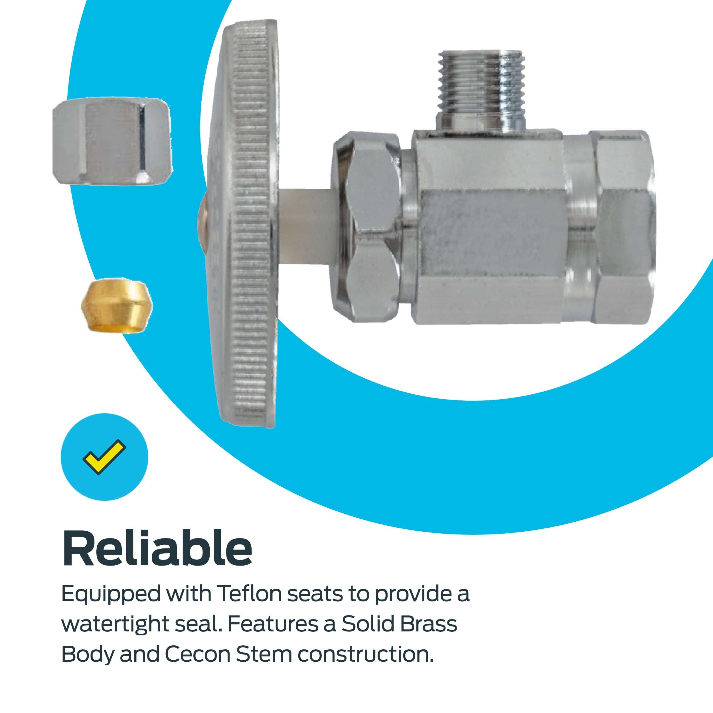 Eastman 1/4 Inch OD Compression x 1/2 Inch FIP Compression Multi-Turn Angle Stop Valve, Brass Plumbing Fitting, Chrome, 04129LF 5