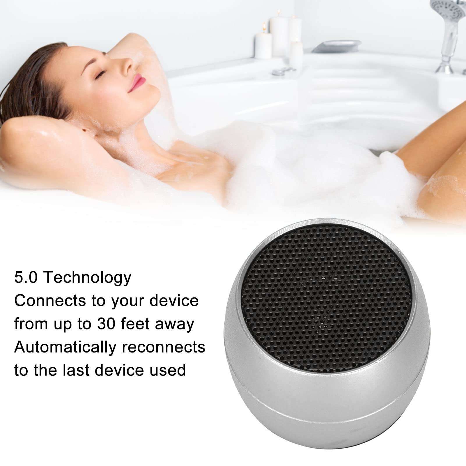 JTLB Mini Bluetooth Speaker IP67 USB Charging Built in Mic Portable Speaker for Shower Room Car (Silver) 4