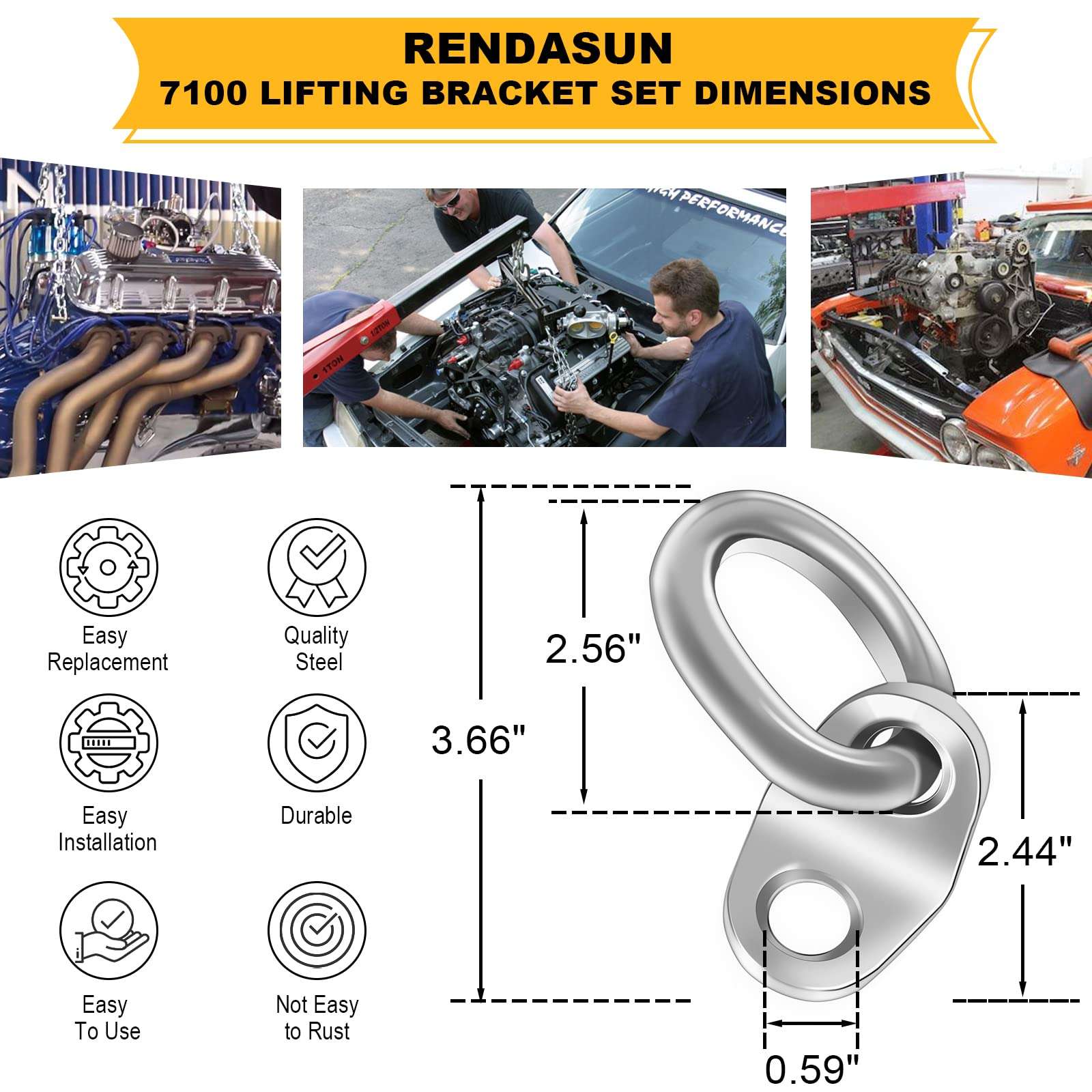 7100 Lifting Bracket Set, 4 Sets, 5,500 lb, Engine Lift Bracket, Engine Support bar, for Lifting Slings and Load Levelers, Lifting Bracket Set. Capacity Lifting Bracket. Can Withstand 5500 pounds. 4
