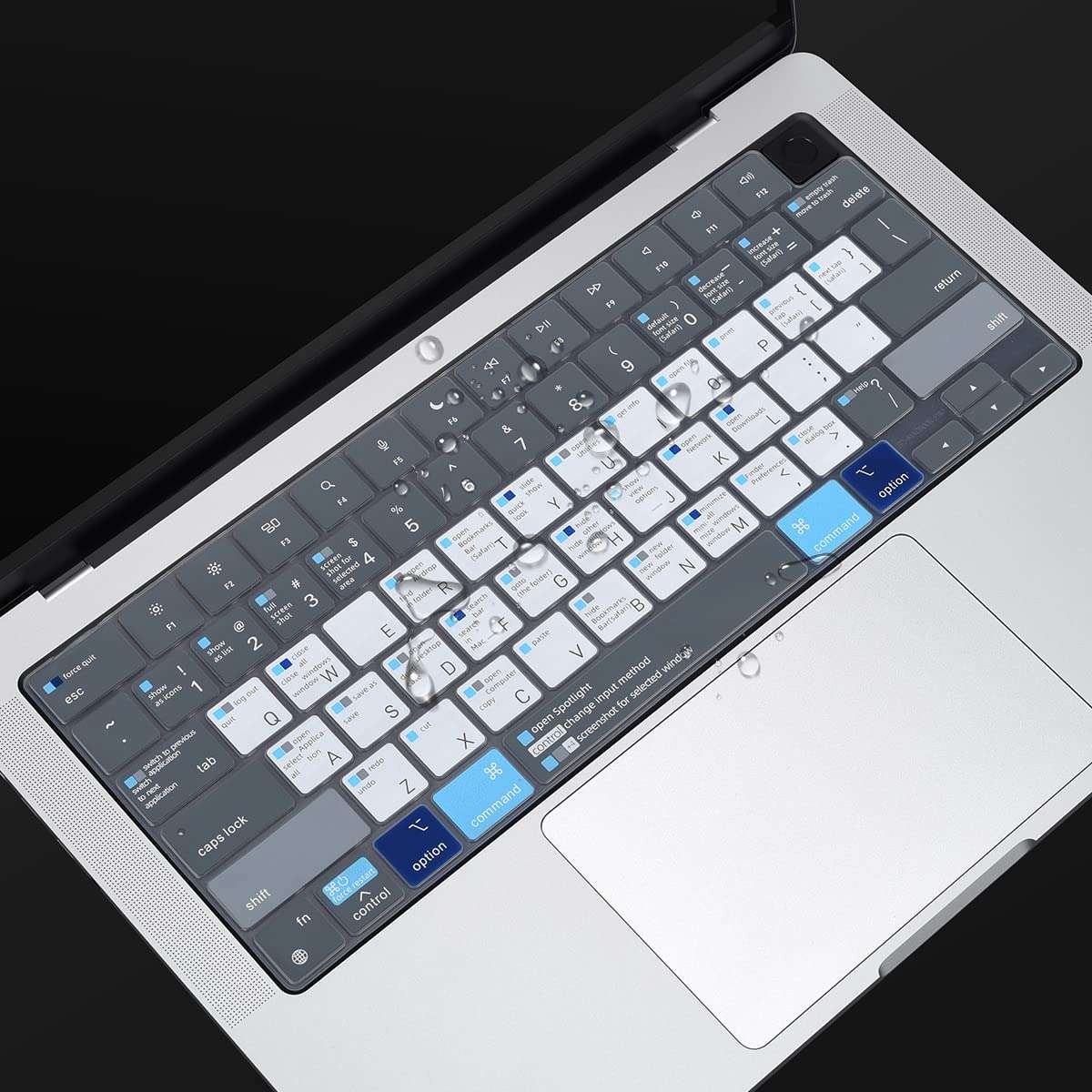 macOS Shortcut Keyboard Cover for MacBook Pro 14 16 inch M4 M3 M2, MacBook Air 15.3 inch M4 M3 A3241 A3114 A3112 A3401 A3113 A3403 A3186, MacBook Pro 14 M4 inch Keyboard Skin Protector, White Blue 5