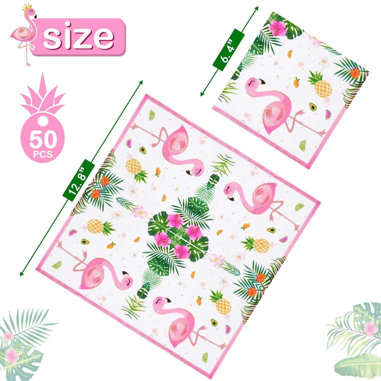 WERNNSAI 50PCS Flamingo Party Napkins - Luau Party Decorations 3 Ply Hawaiian Tropical Paper Napkins Pink Flamingo Birthday Supplies for Girls Luncheon Dinner Pool Birthday Favors 2