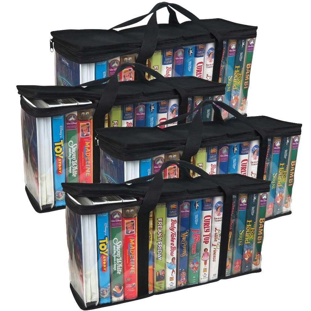 Evelots 4 Pack VHS Storage Bag-Movie Organizer-Video Tape-Handles-Hold 60-No Dust 1