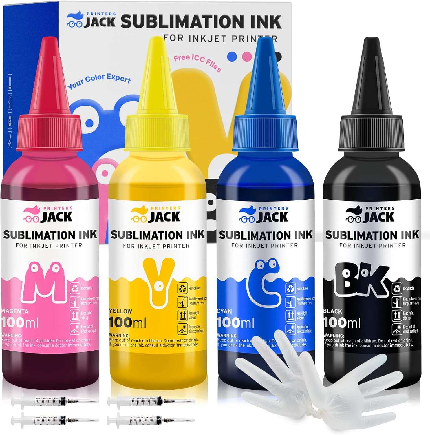 Printers Jack 400ML Sublimation Ink for Epson C88 C88+ WF7710 ET2720 ET4700 ET15000 ET2760 ET2750 WF7820 Inkjet Printers Heat Press Transfer on Mugs, Plates, Polyester Shirts, Phone Cases etc 1