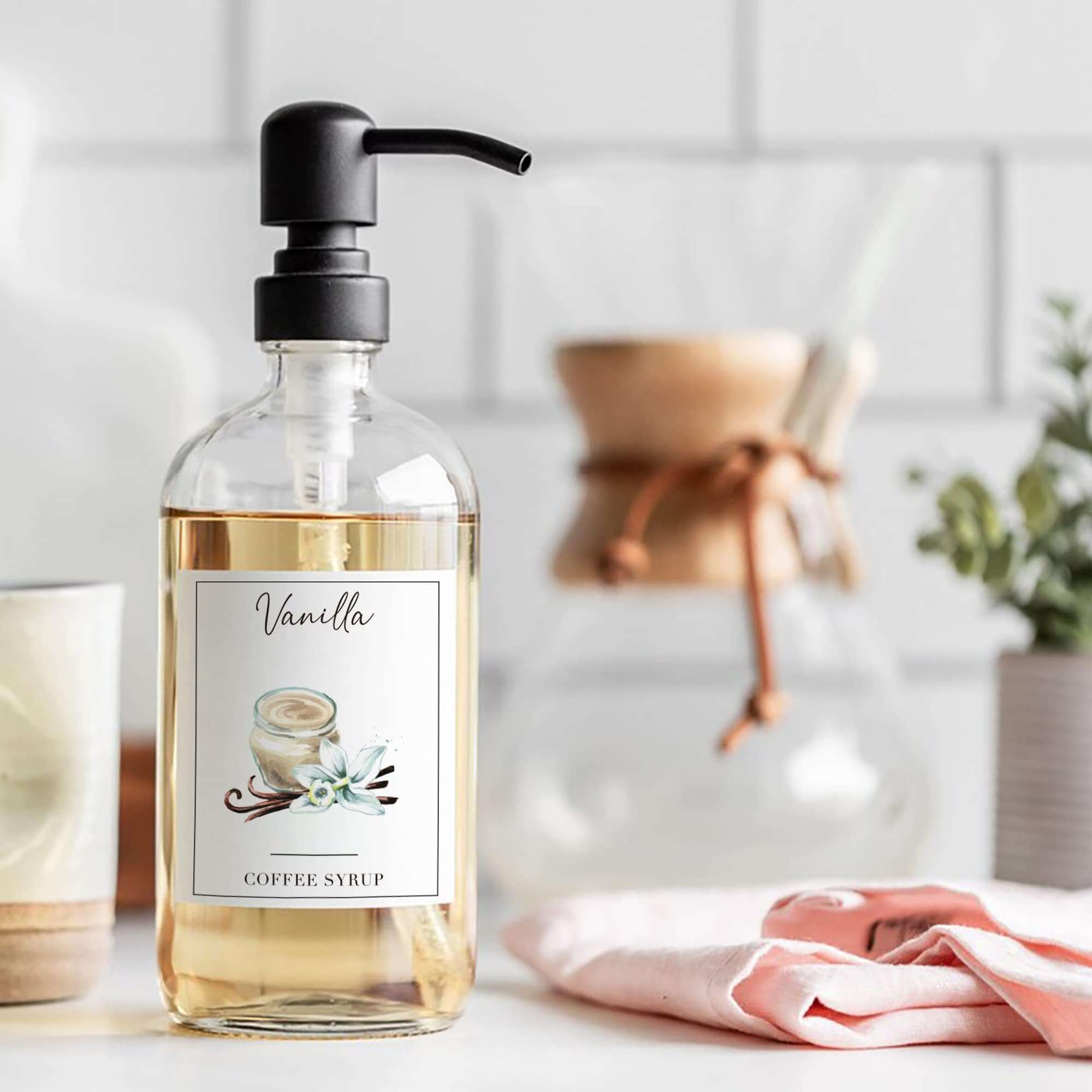 KYONANO 83 Coffee Syrup Labels for Coffee Bar Accessories, Elegant Pattern Décor for Coffee Station, Waterproof Coffee Labels for Coffee Syrup Dispenser & Bottle Organization 3