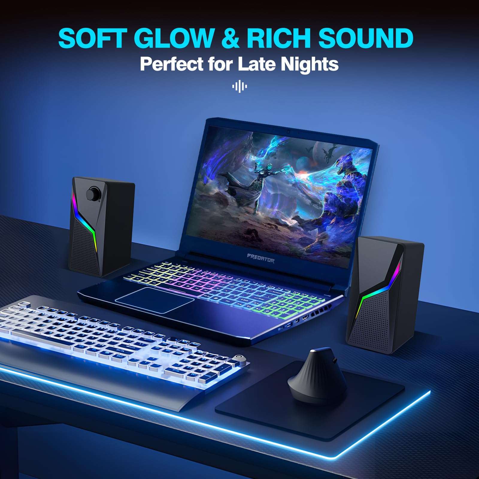 AYJBKL Computer Speakers for Desktop PC, USB-Powered Gaming Speakers for Laptop – Multi Colorful LED Backlight Modes, Stereo Sound for Gamers Music Movies, Indoor & Outdoor Use, 3.5mm AUX Cable 6