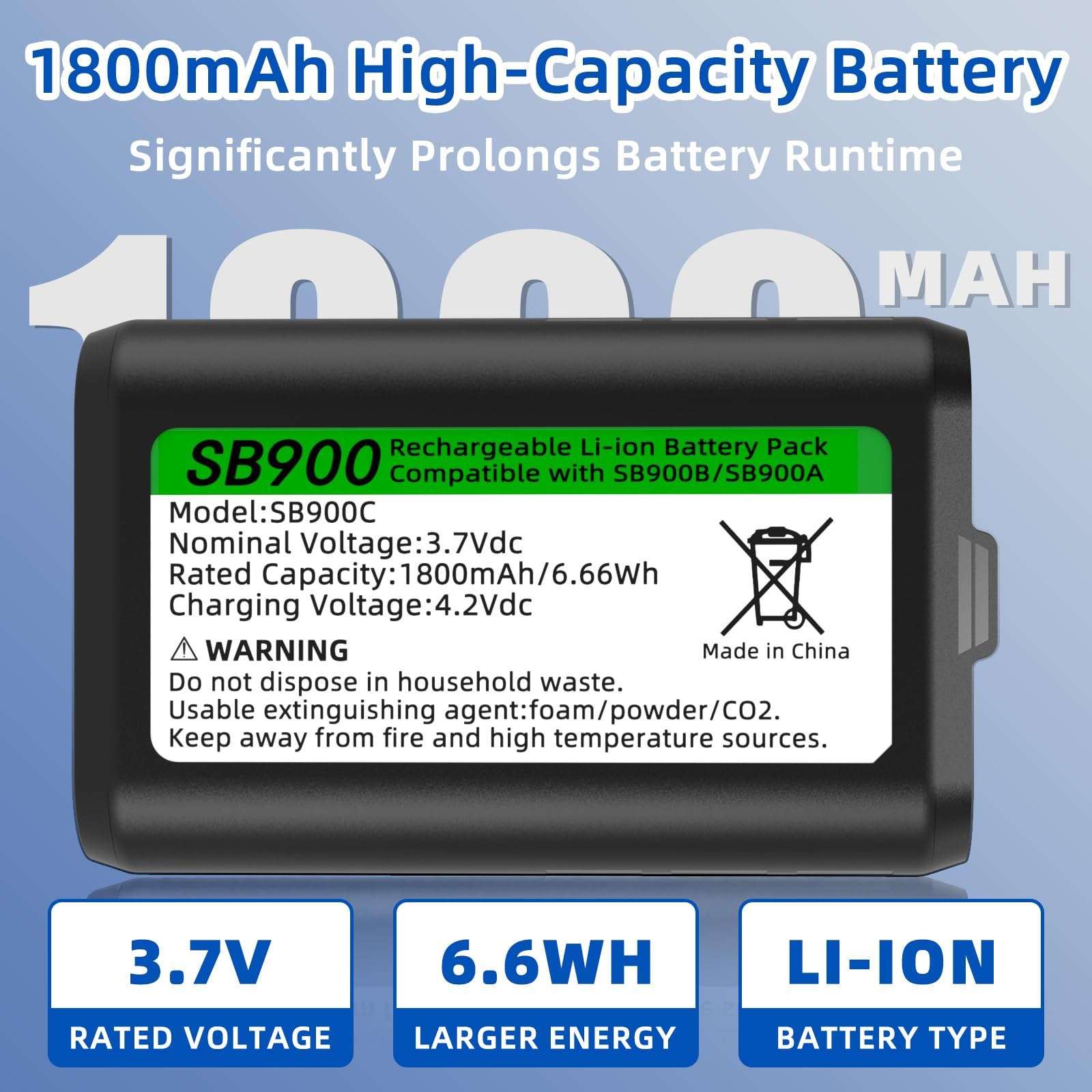 SAPBJ Upgraded 1800mAh Replacement Battery for Shure SB900B SB900A SB900B SB900, Compatible with Shure P3RA, P9RA+, P10R+ Receivers, ULX-D, QLX-D, AD Series Transmitters, All Associated Docking, etc. 3