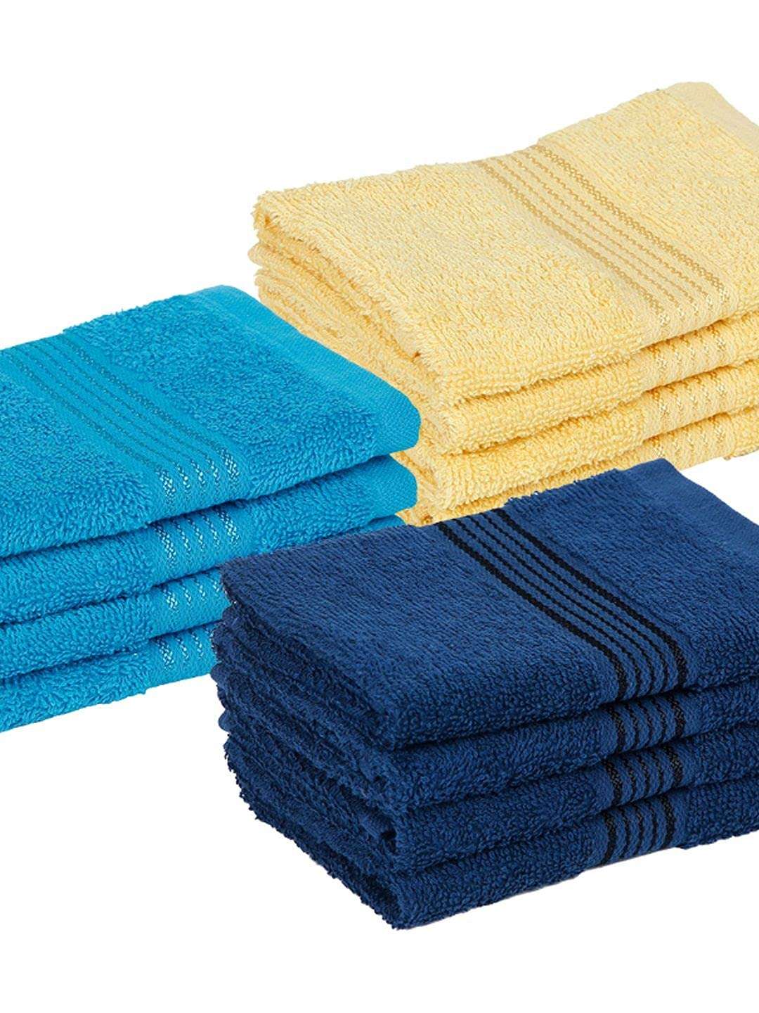 KOPA Quick Dry 100% Cotton Soft Terry Towel -12pc Face Towel (d'ross) - Super Absorbent, Lightweight, Odour Free - for Men, Women, Kids Solid-Multi 6