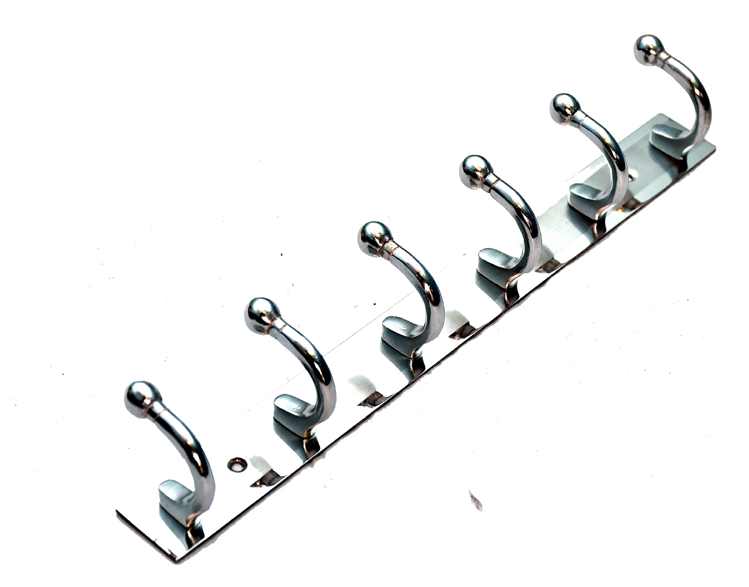 GHAR DWAR Ghardwar Stainless Steel (Pack of 3) Cloth Hook 6 Pin Bathroom Cloth Hanger Robe Wall Door Hooks Rail for Hanging Keys,Clothes,Towel Steel Hook 4